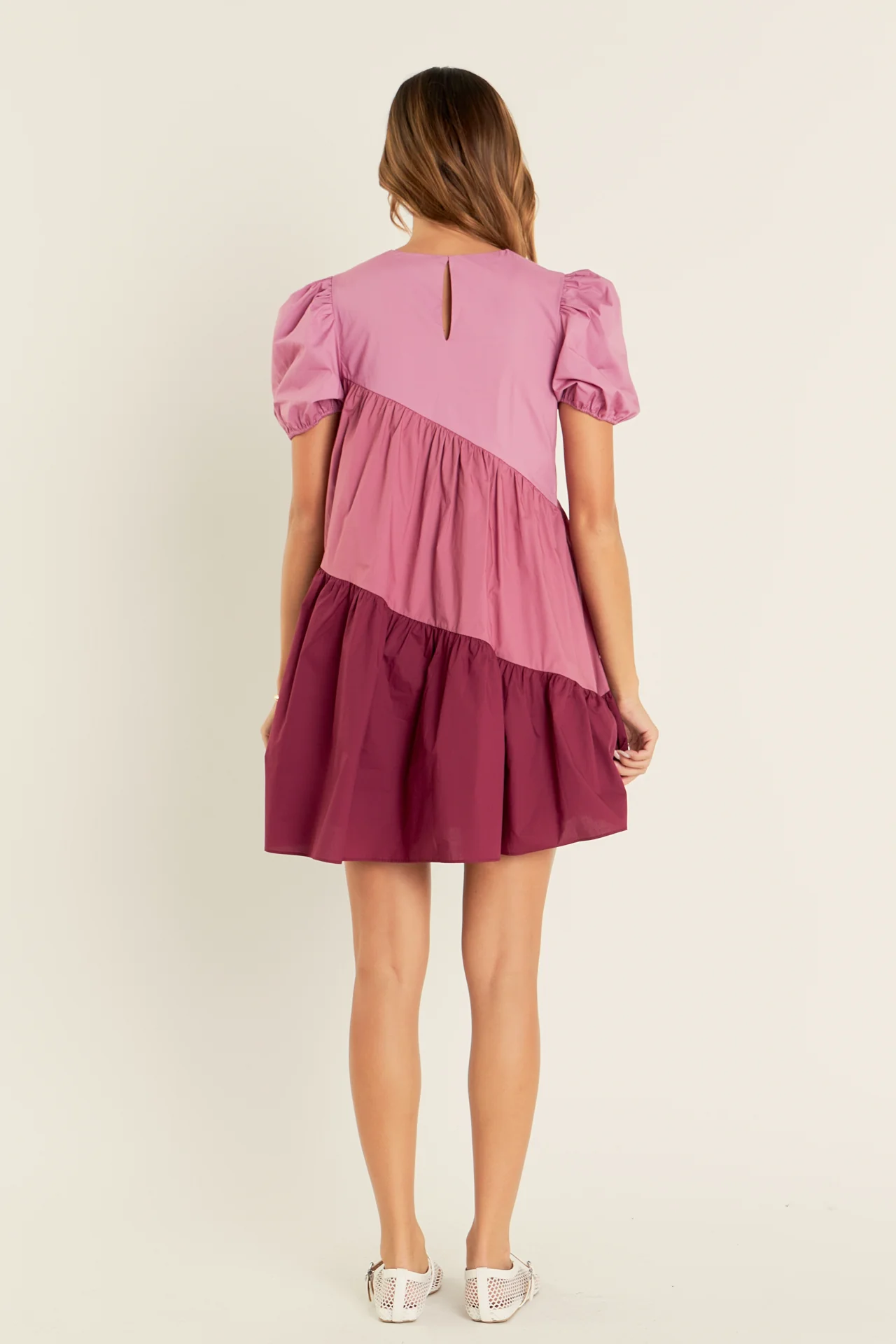 Asymmetrical Colorblock Puff Sleeve Dress - Image 4