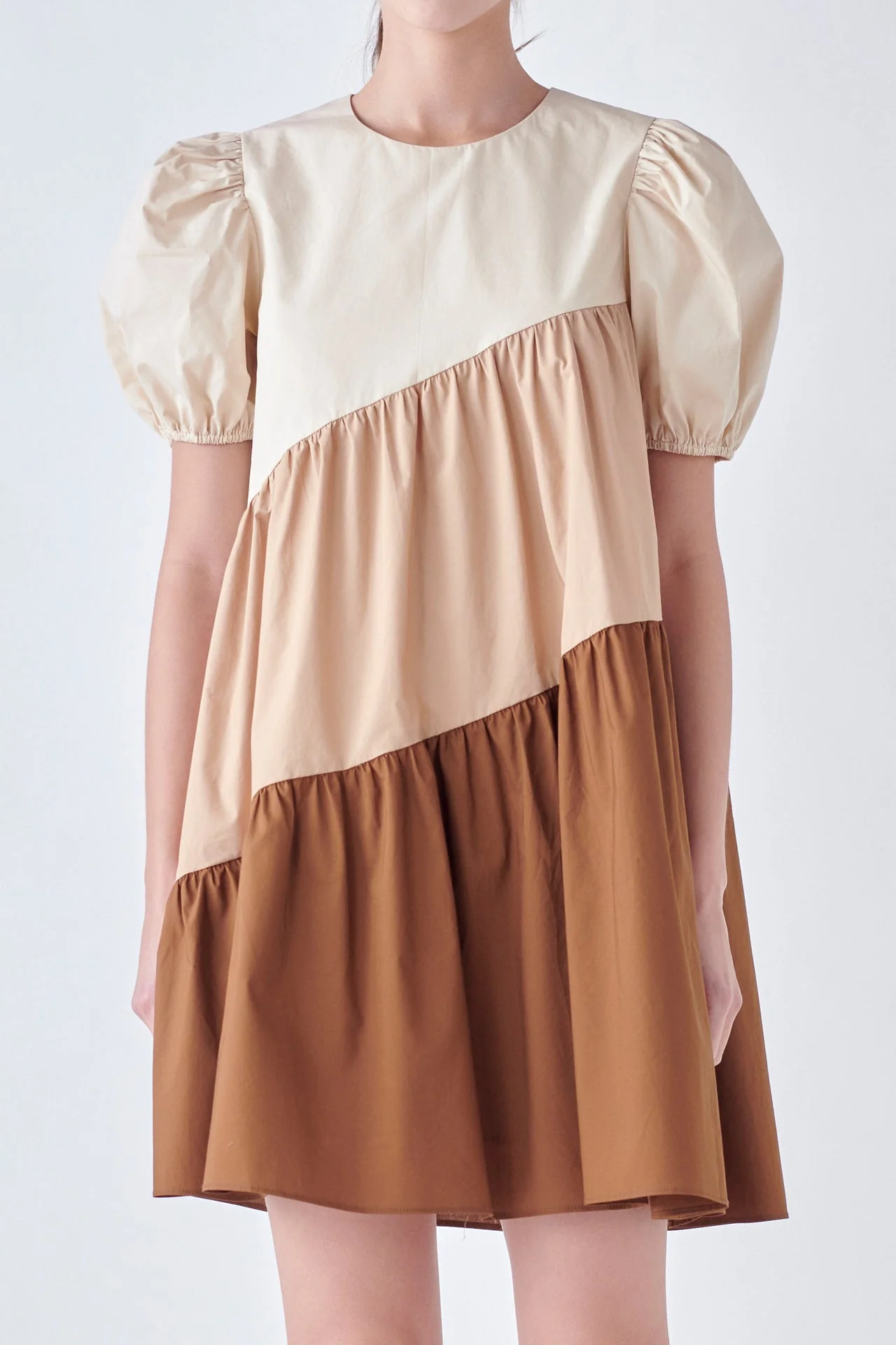 Asymmetrical Colorblock Puff Sleeve Dress - Image 7