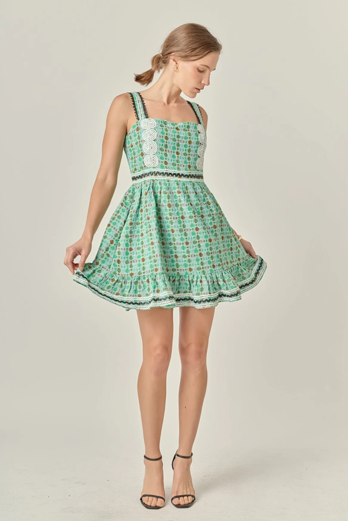 Boucle Square Neck Mini Dress With Ric Rac Trim - Image 5