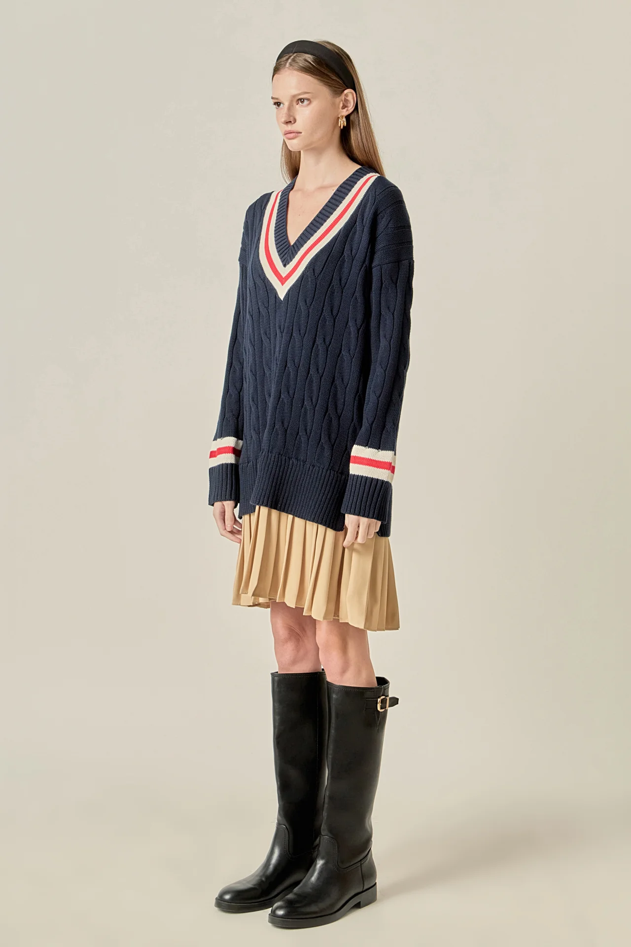Cable Knit Pleated Sweater Dress - Image 3