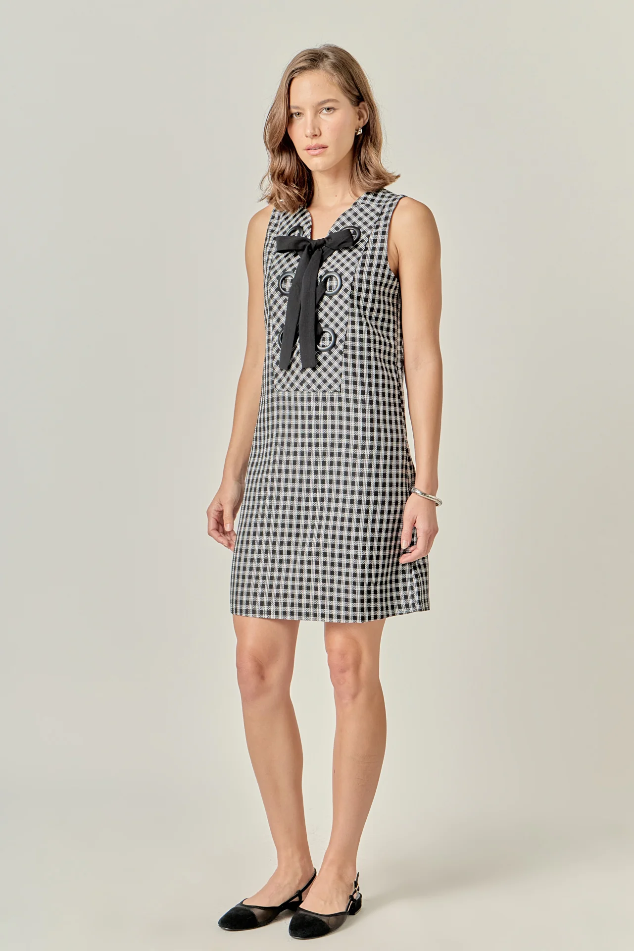 Check Sleeveless Grommet Mini Dress - Image 3