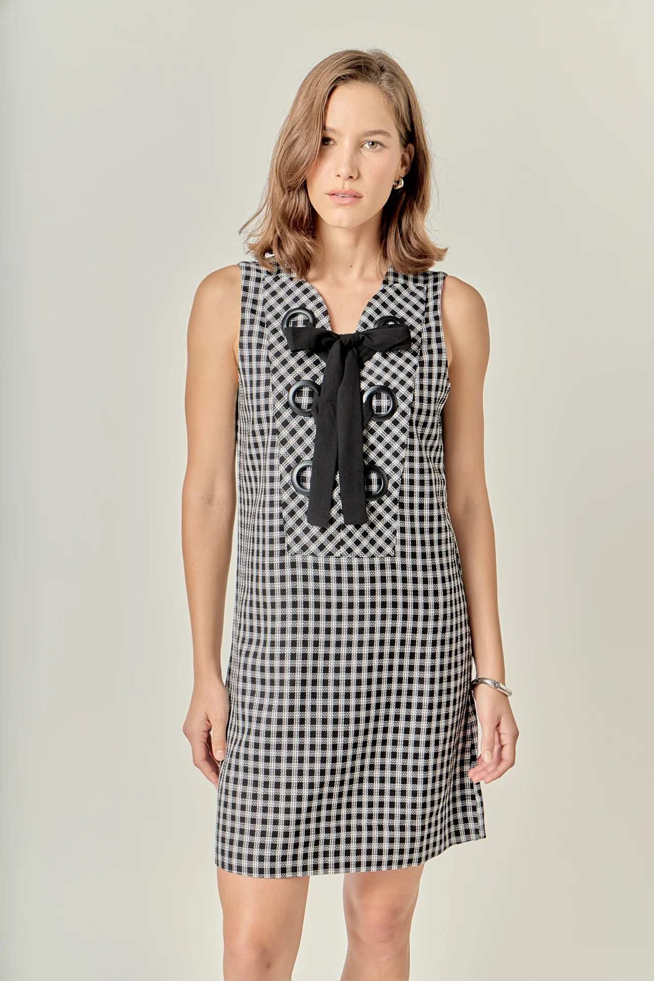Check Sleeveless Grommet Mini Dress - Image 5