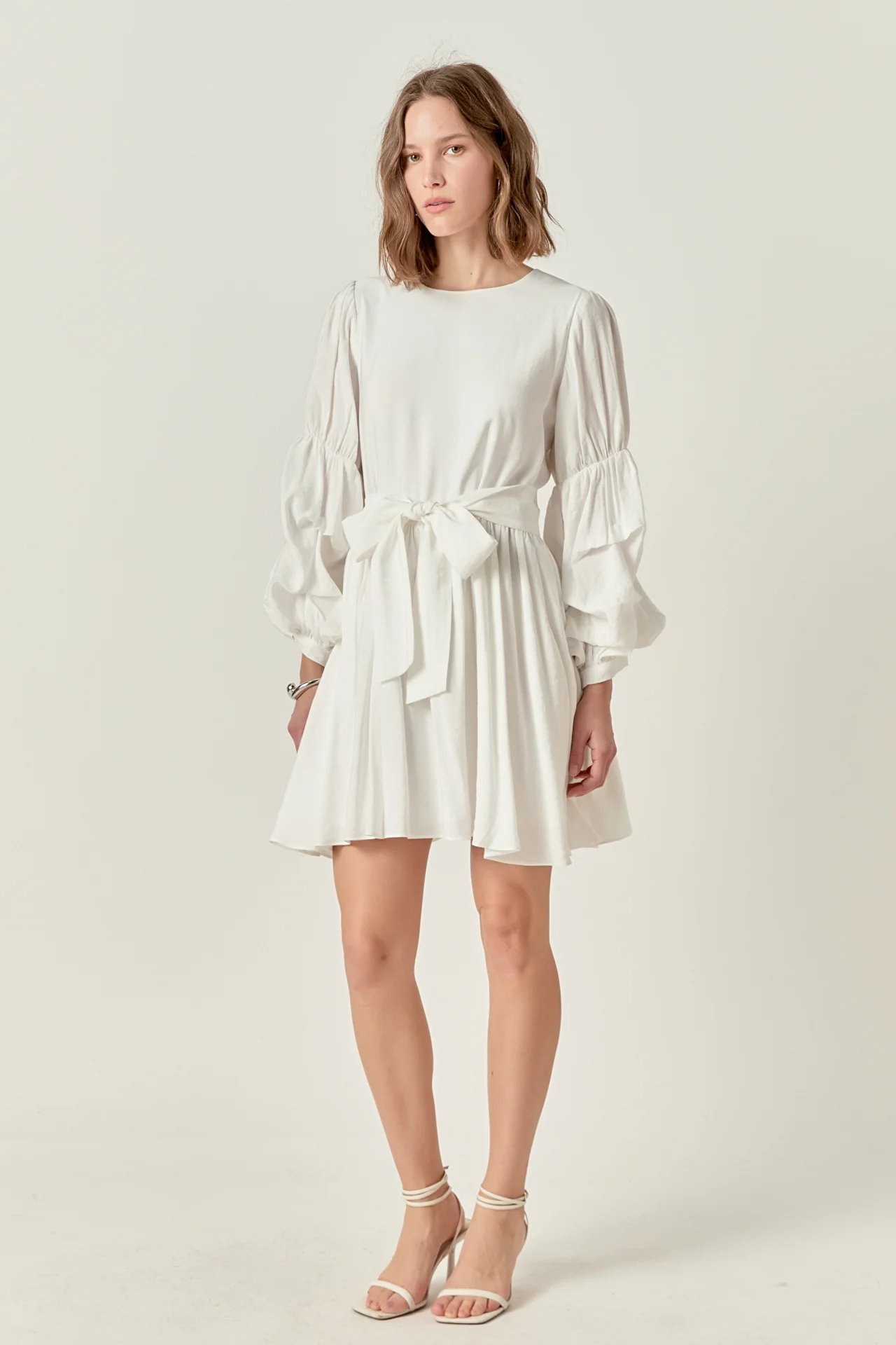 Cinched Puff Sleeve Belted Dress - Image 3