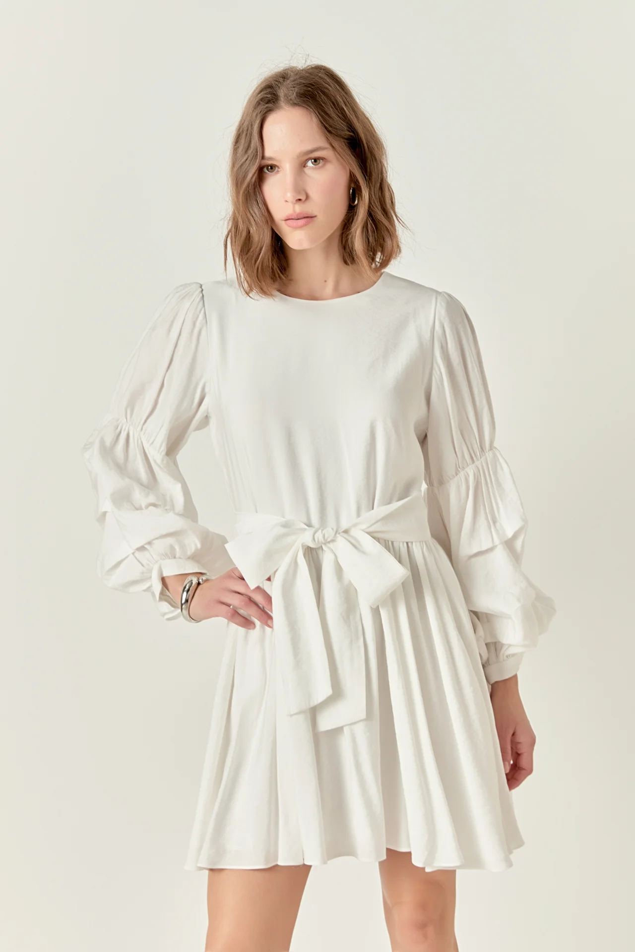 Cinched Puff Sleeve Belted Dress - Image 5