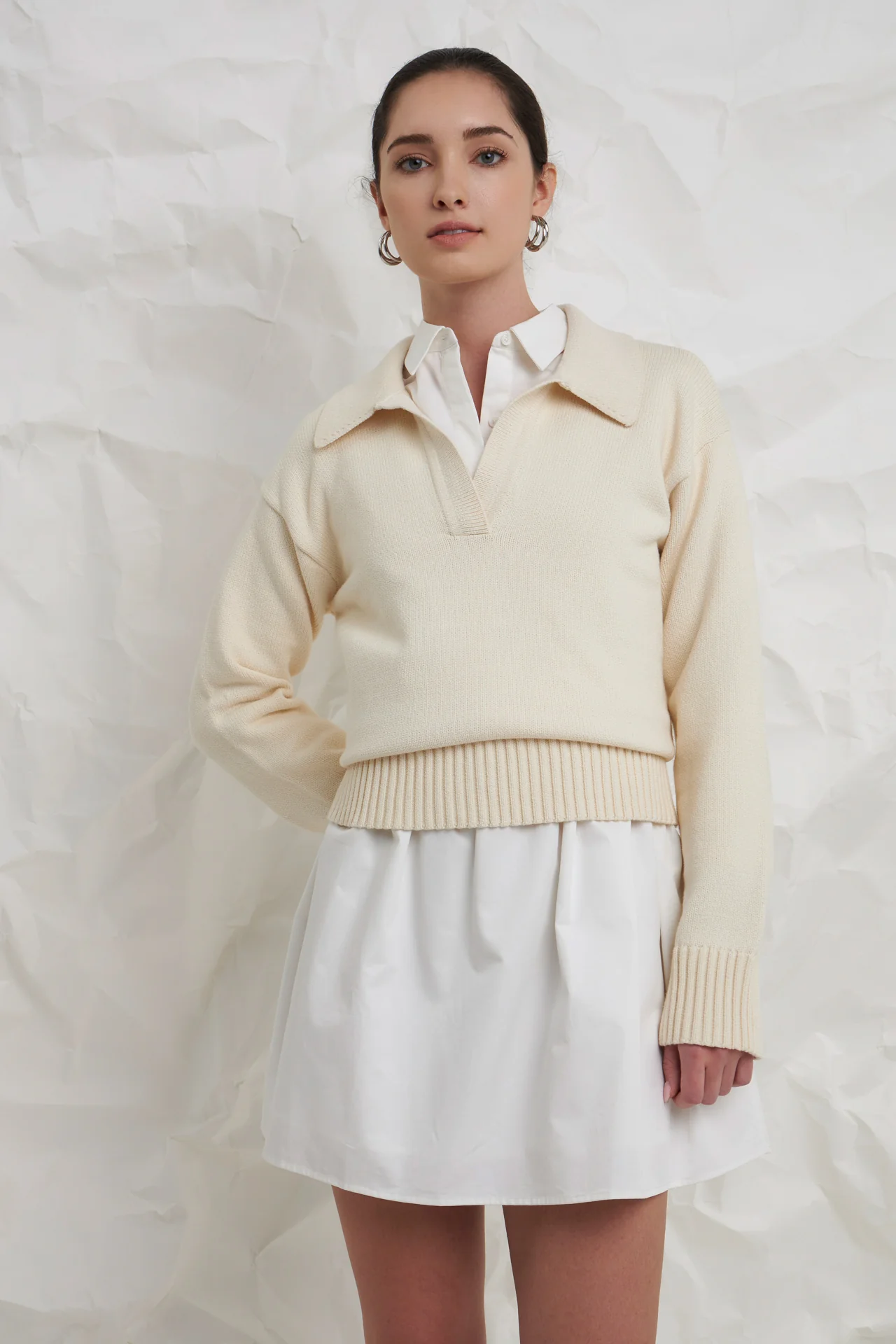 Ivory Collared Knit Sweater - Image 5