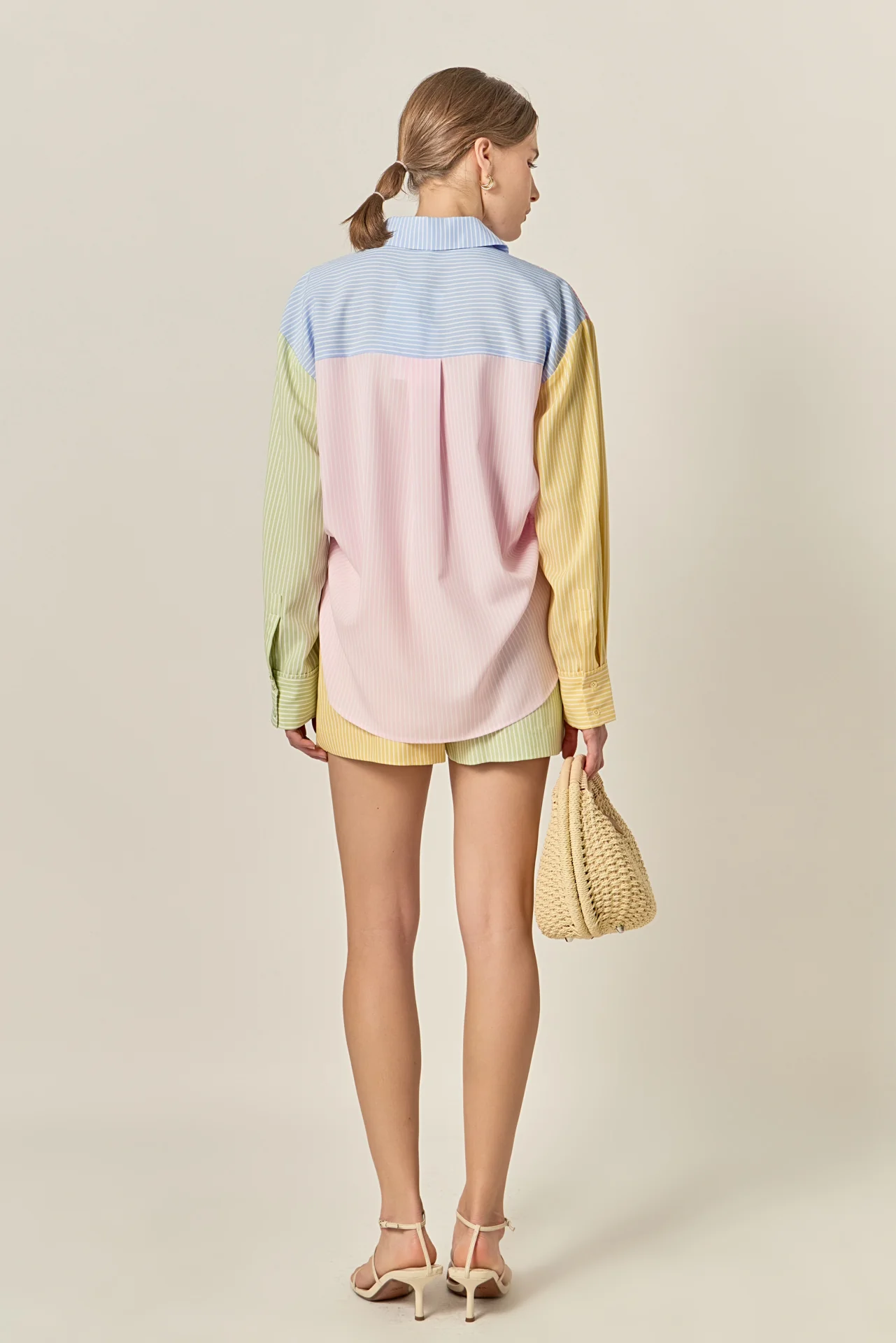 Colorblock Stripe Elastic Waist Shorts - Image 4