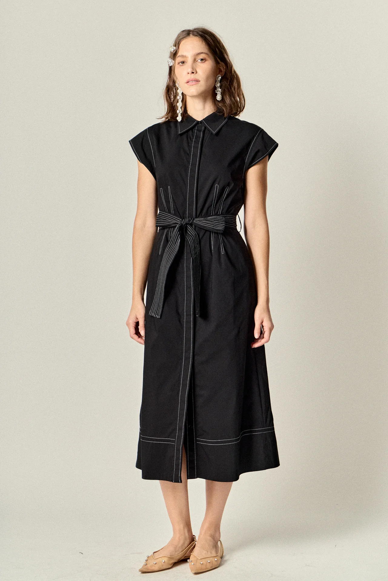 Contrast Stitch Poplin Shirt Midi Dress - Image 3