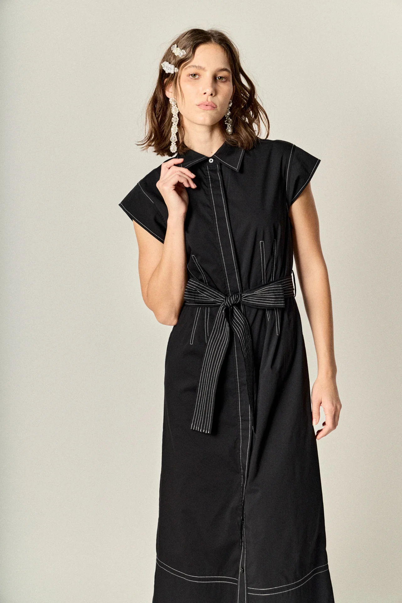Contrast Stitch Poplin Shirt Midi Dress - Image 5