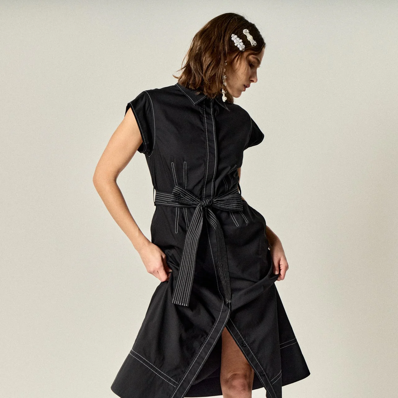 Contrast Stitch Poplin Shirt Midi Dress - Image 6