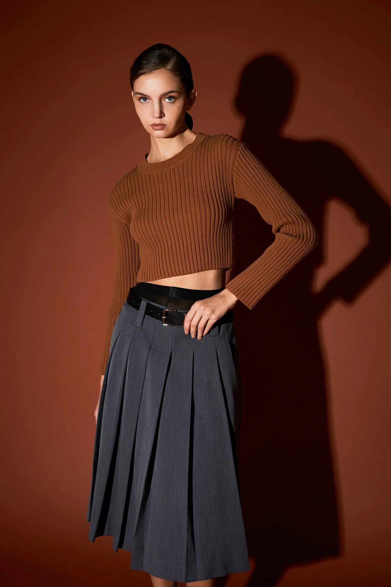 Cropped Ribbed Knit Sweater - Image 5