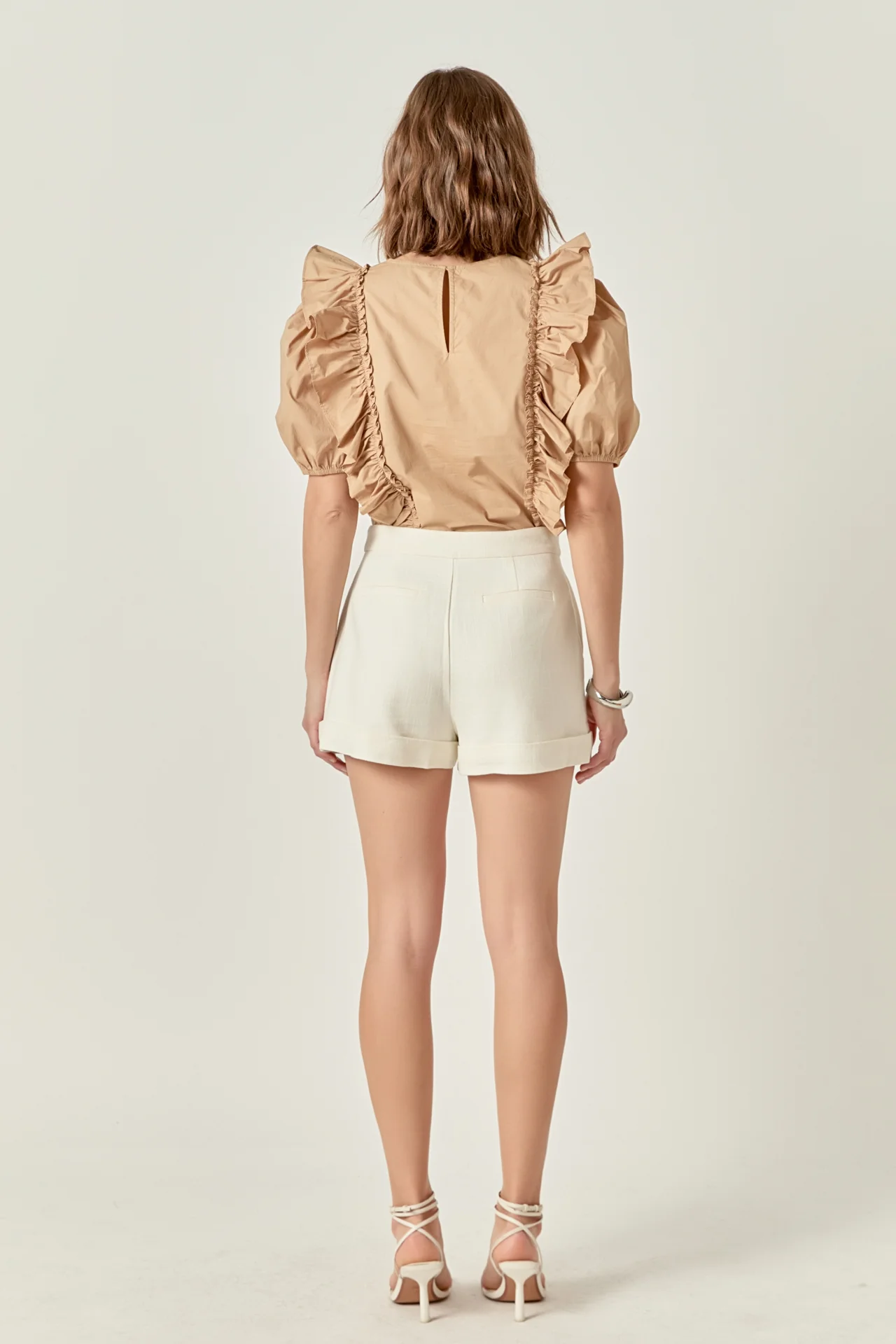 Double Ruffle Poplin Puff Sleeve Shirt - Image 4