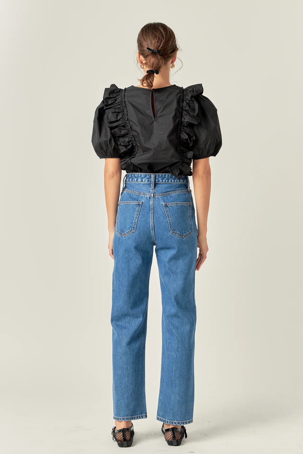 Double Ruffle Poplin Puff Sleeve Shirt - Image 5