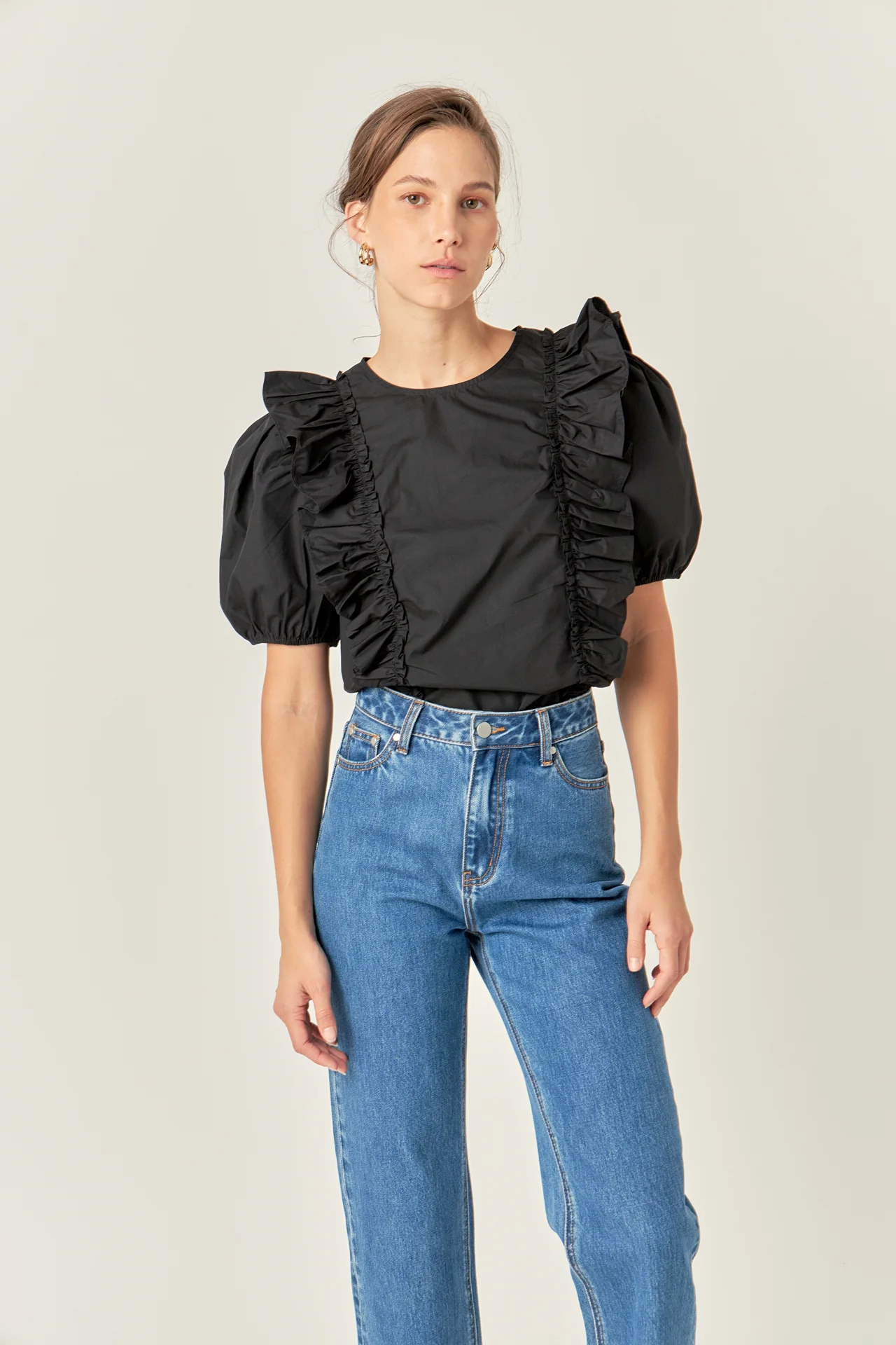 Double Ruffle Poplin Puff Sleeve Shirt - Image 6