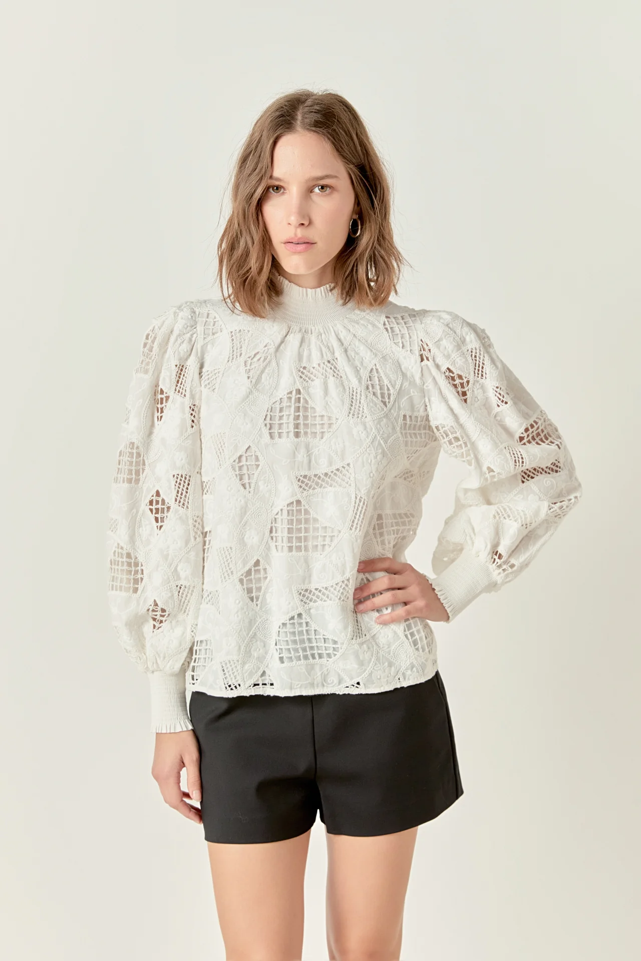 Embroidered Cotton Blouse with Smocked Neck - Image 4