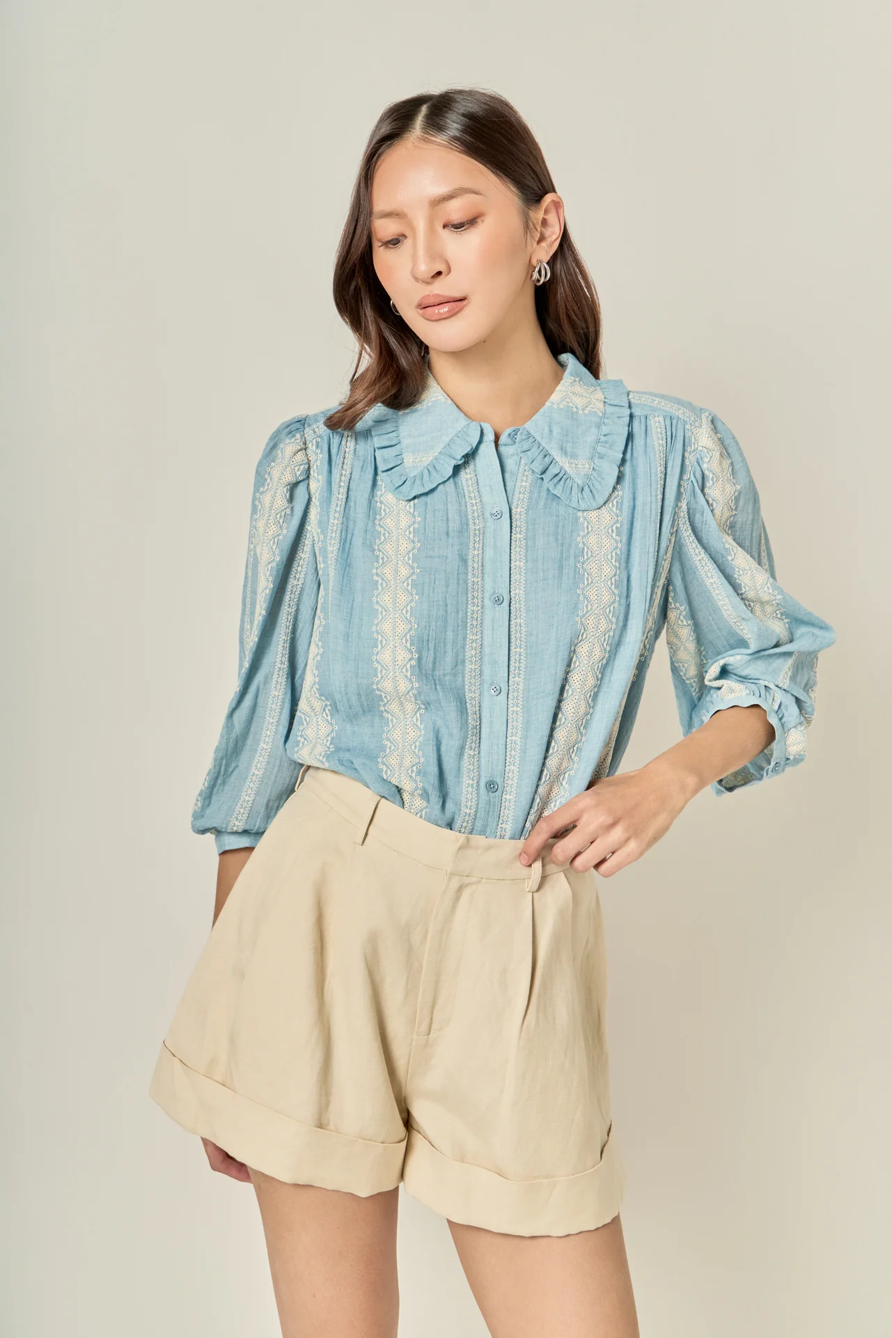 Embroidered Ruffle Collar Blouse - Image 12
