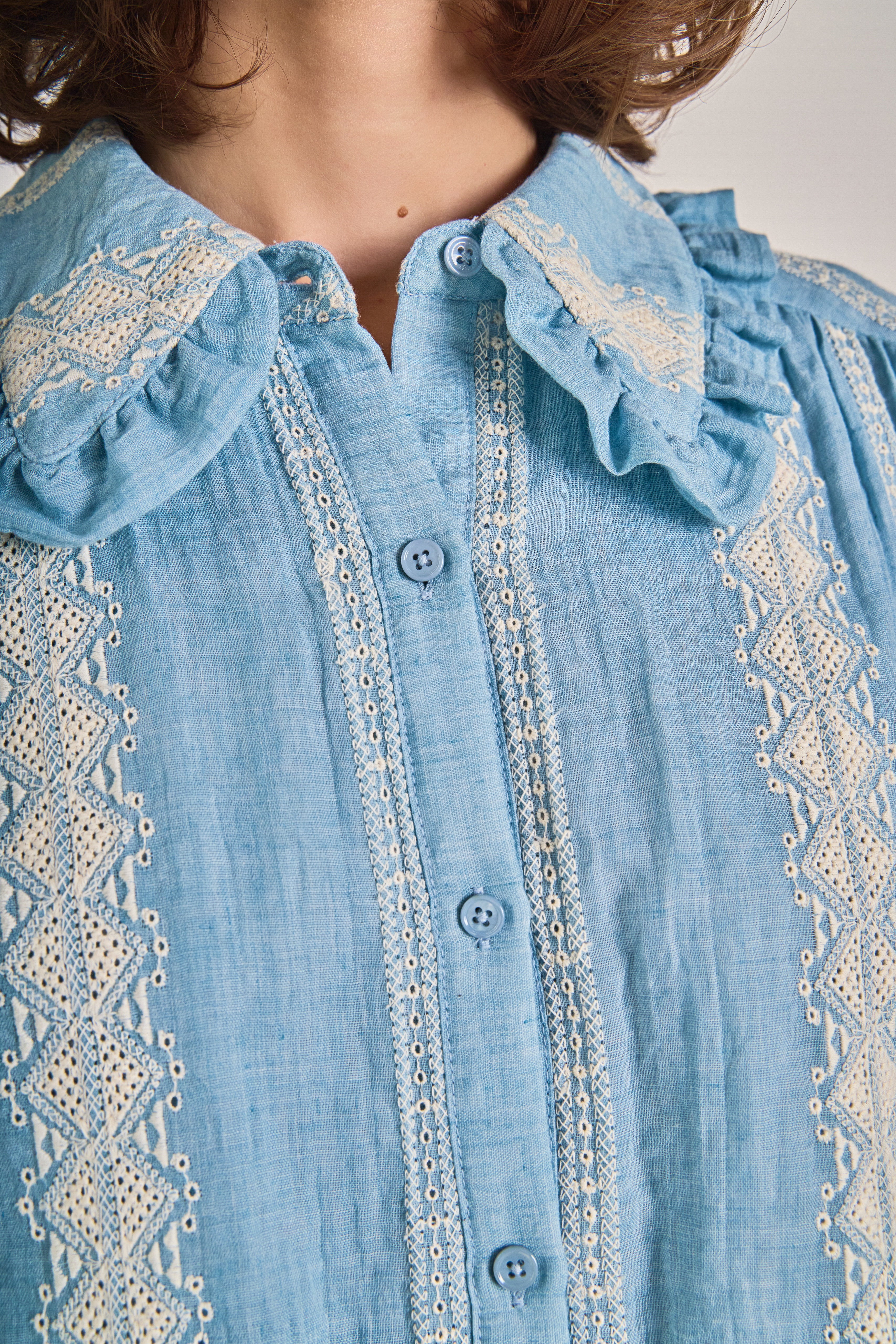 Embroidered Ruffle Collar Blouse - Image 3