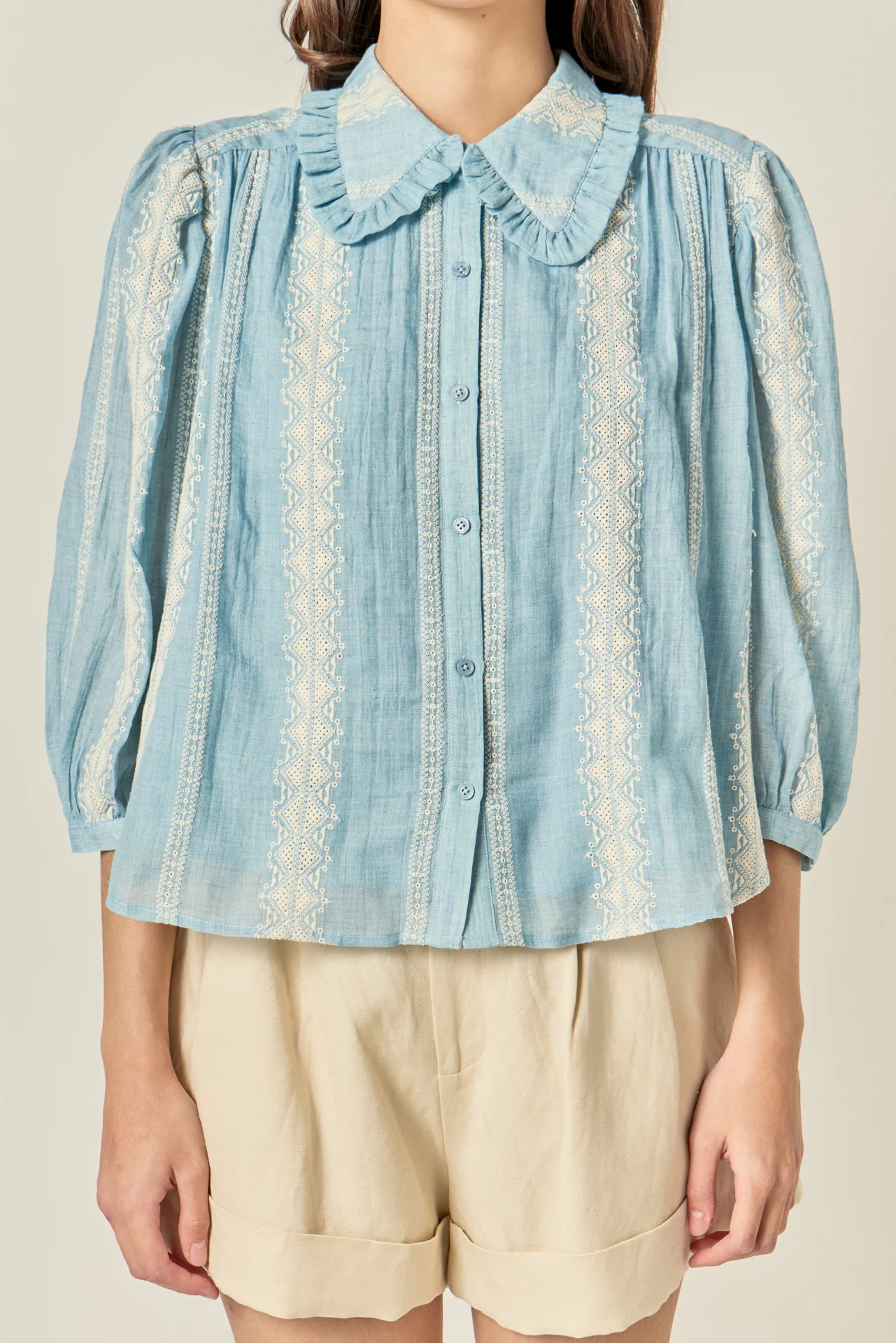 Embroidered Ruffle Collar Blouse - Image 8