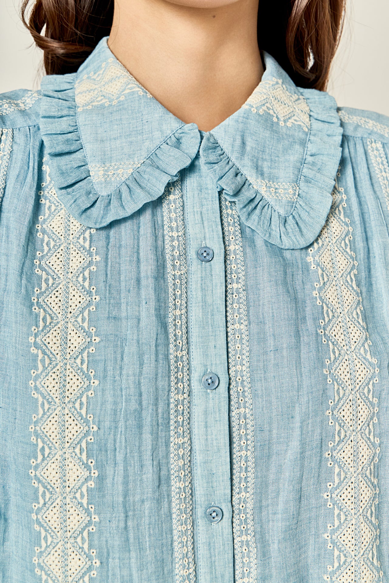 Embroidered Ruffle Collar Blouse - Image 9