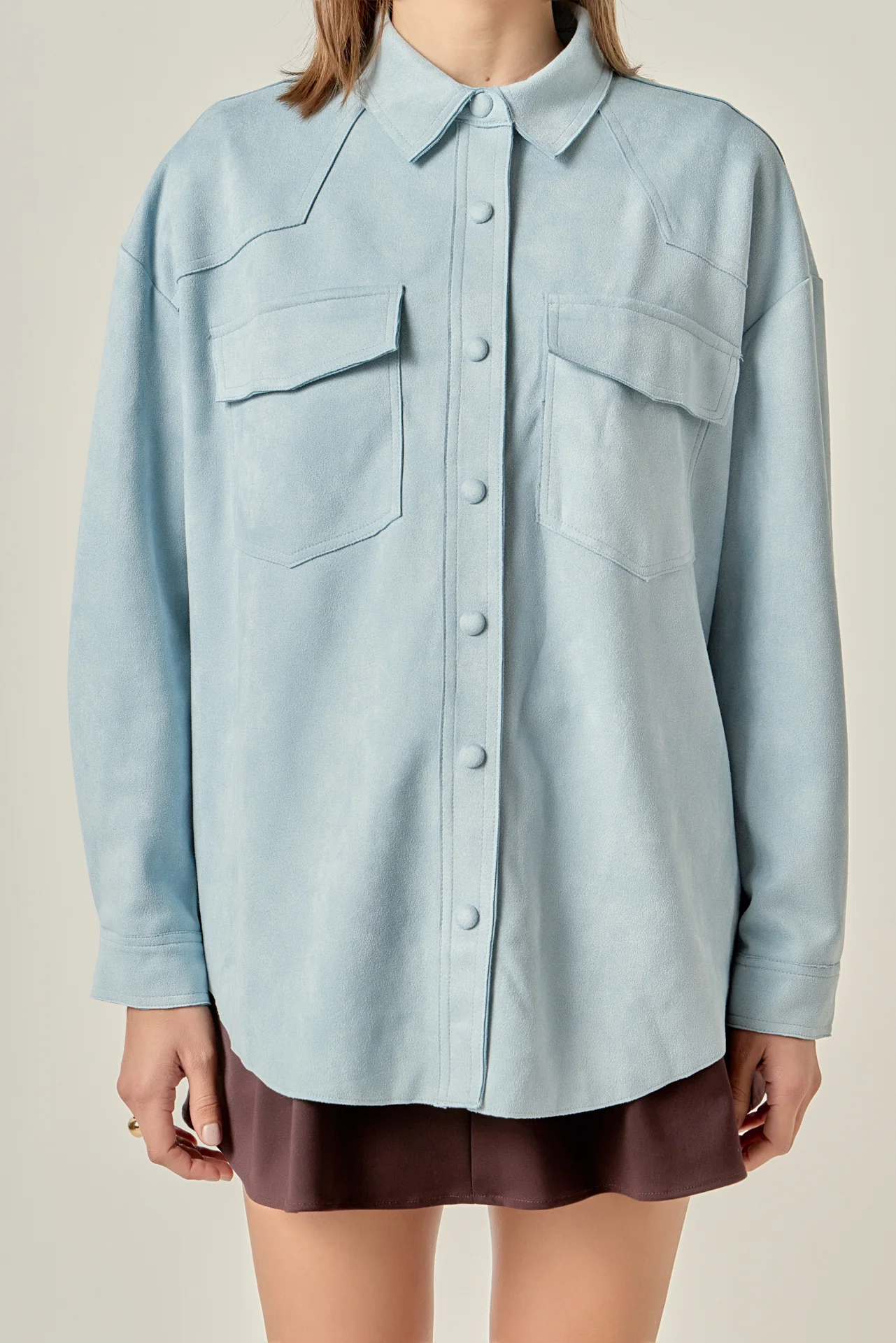 Faux Suede Oversized Shirts - Image 13