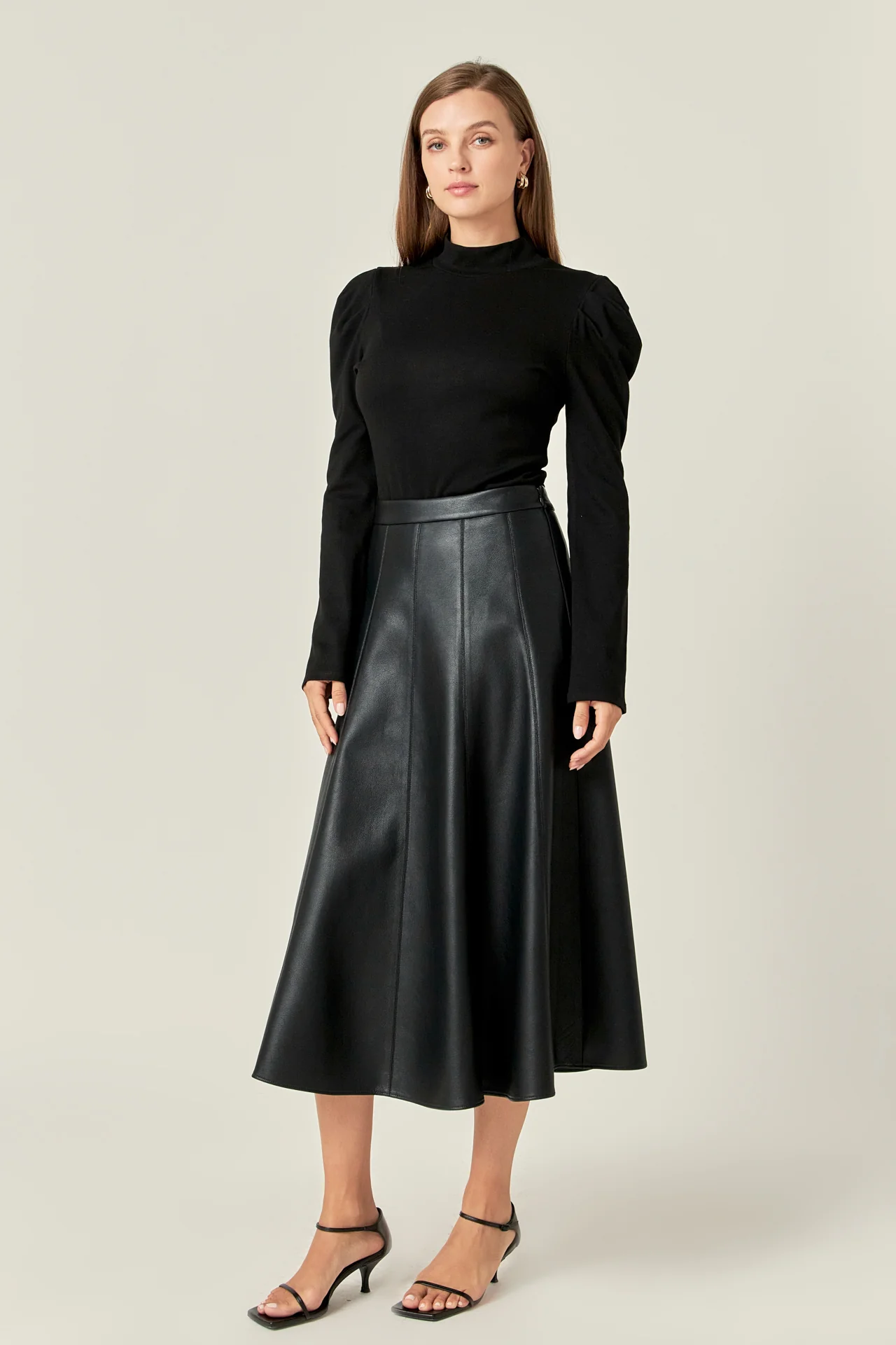 Flare Faux Leather Midi Skirt - Image 3