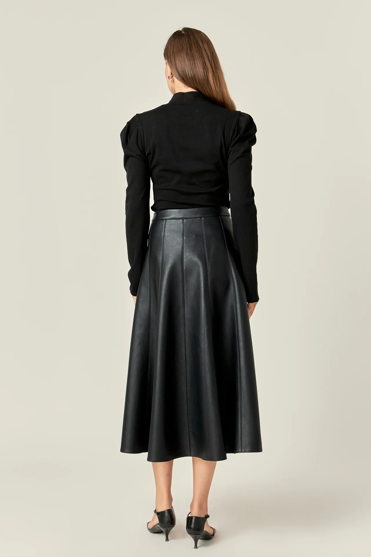 Flare Faux Leather Midi Skirt - Image 4