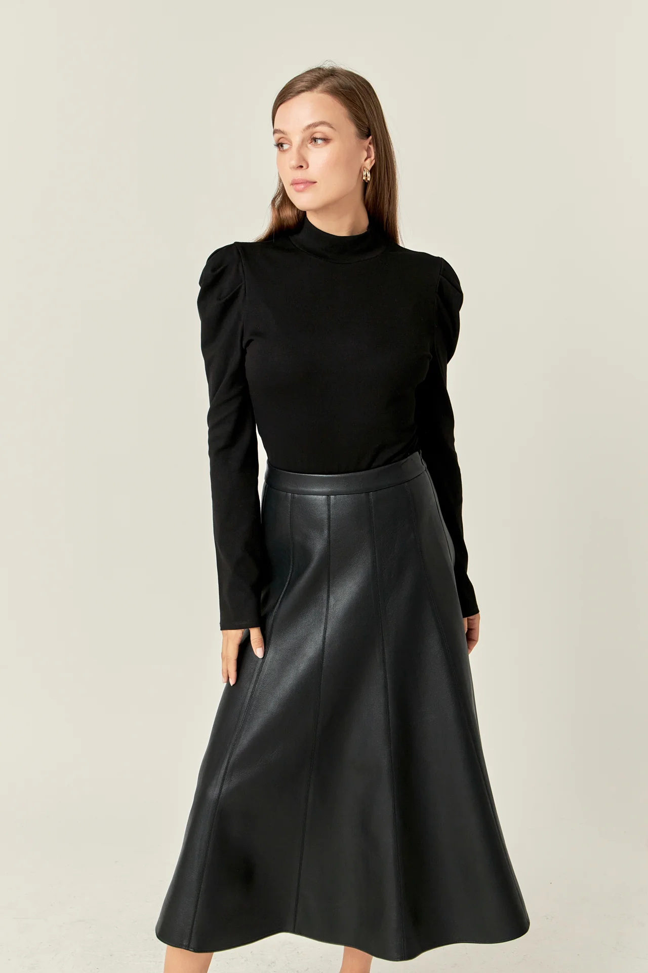 Flare Faux Leather Midi Skirt - Image 5