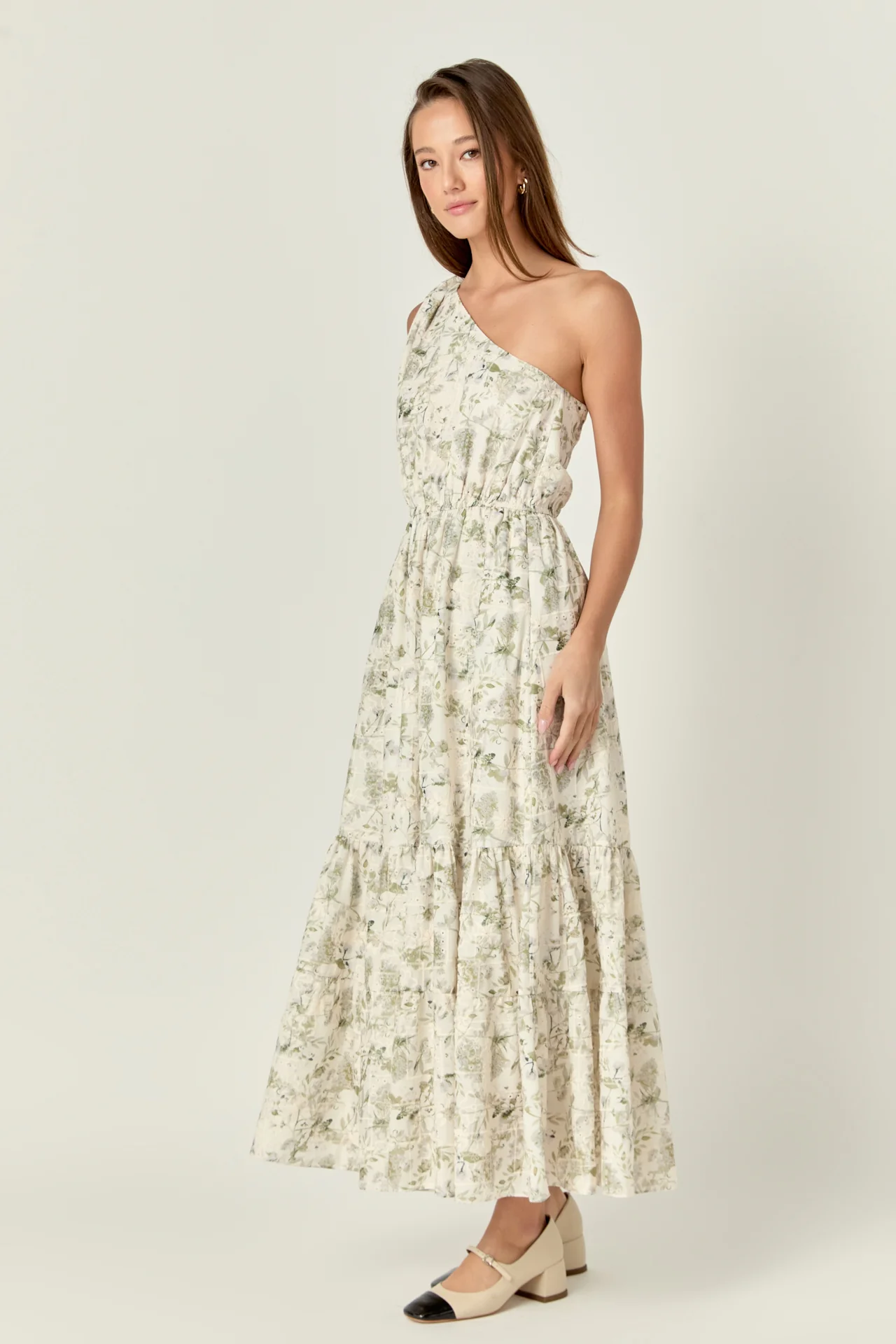 Floral Embroidery One Shoulder Maxi Dress - Image 3