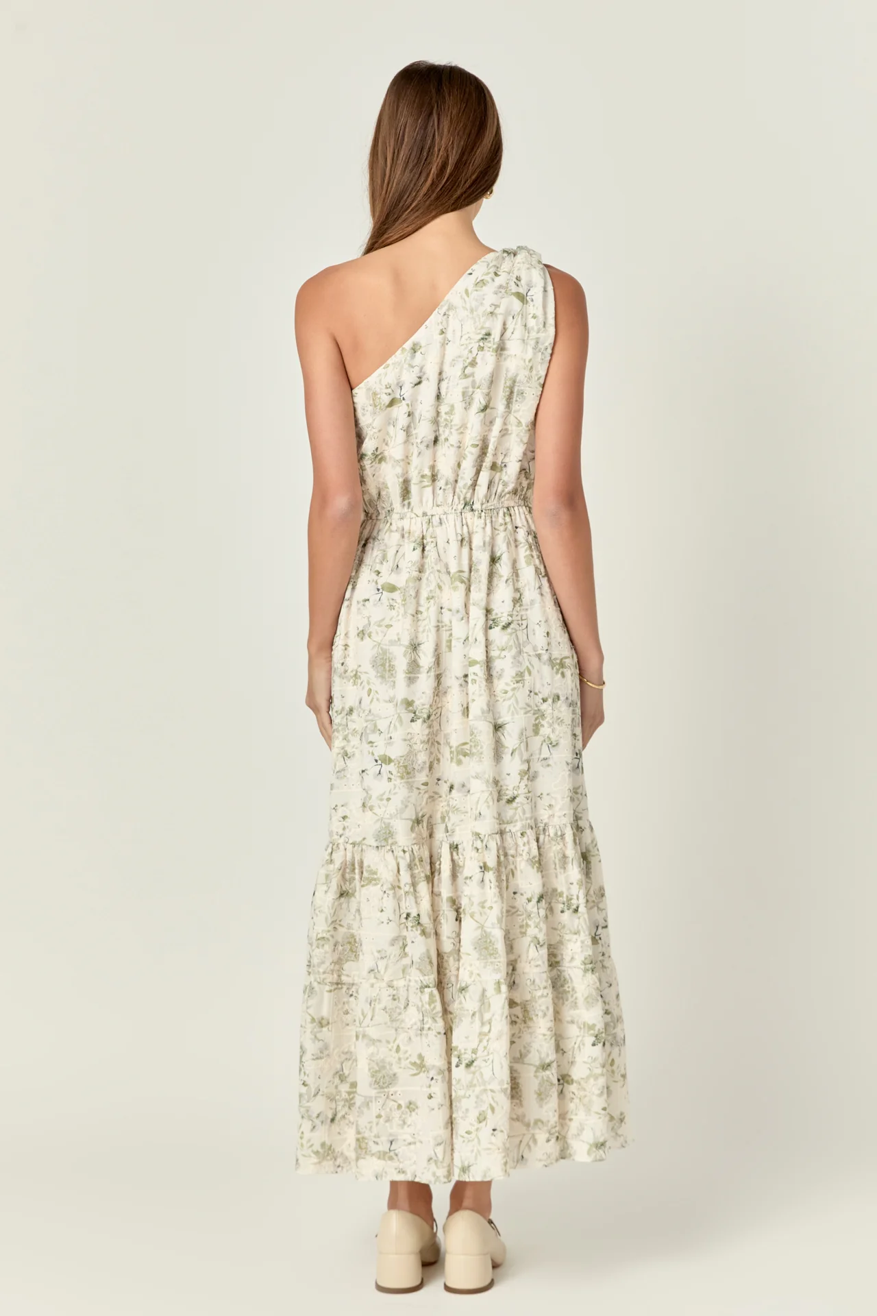 Floral Embroidery One Shoulder Maxi Dress - Image 4