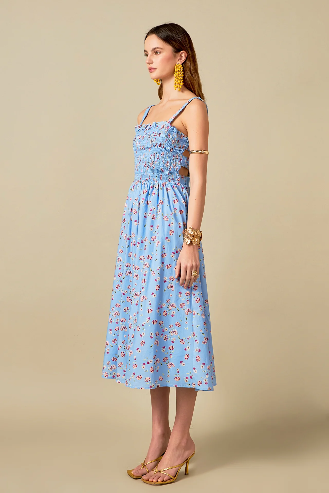Floral Print Smocked Dress in Blue - Image 3