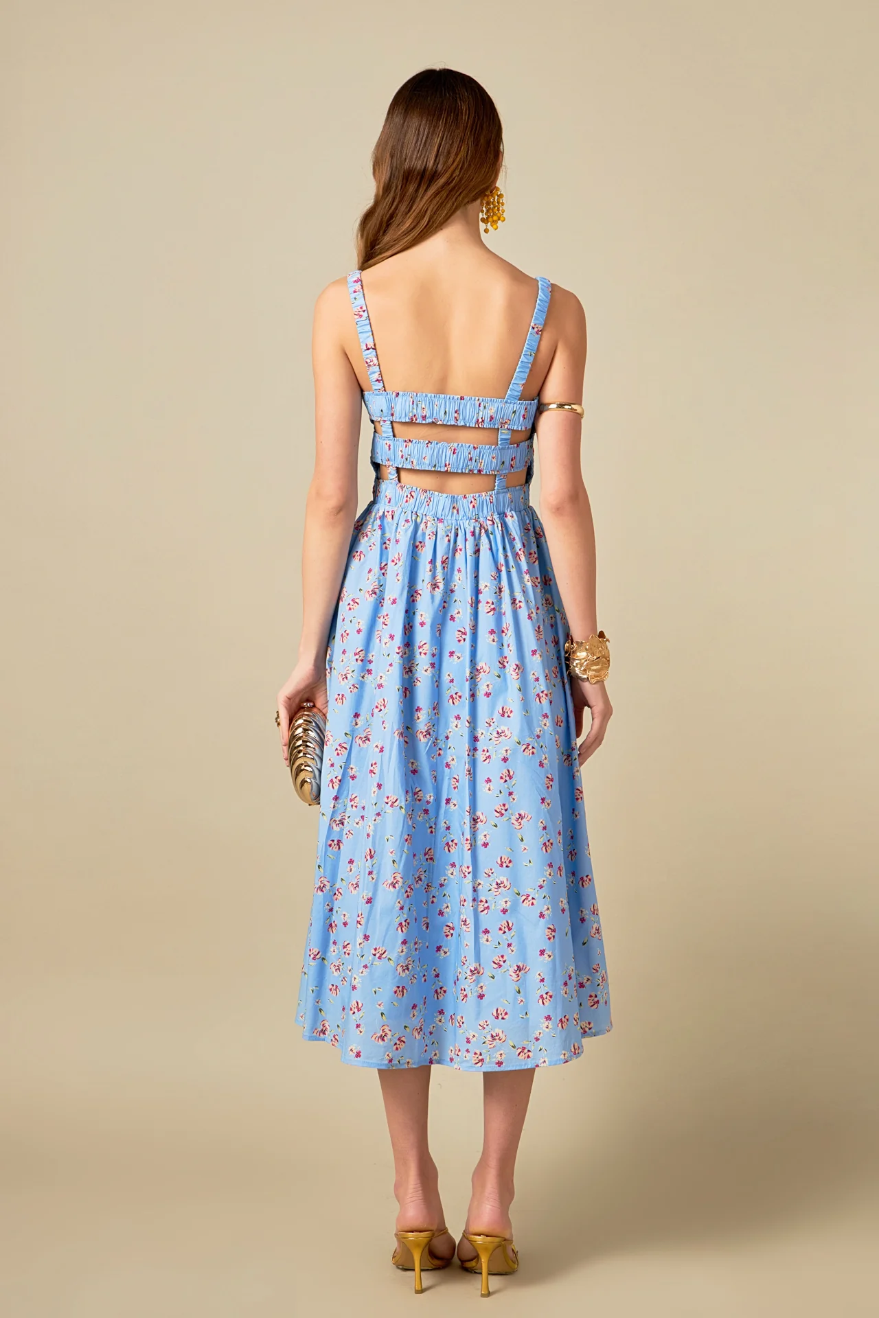 Floral Print Smocked Dress in Blue - Image 4