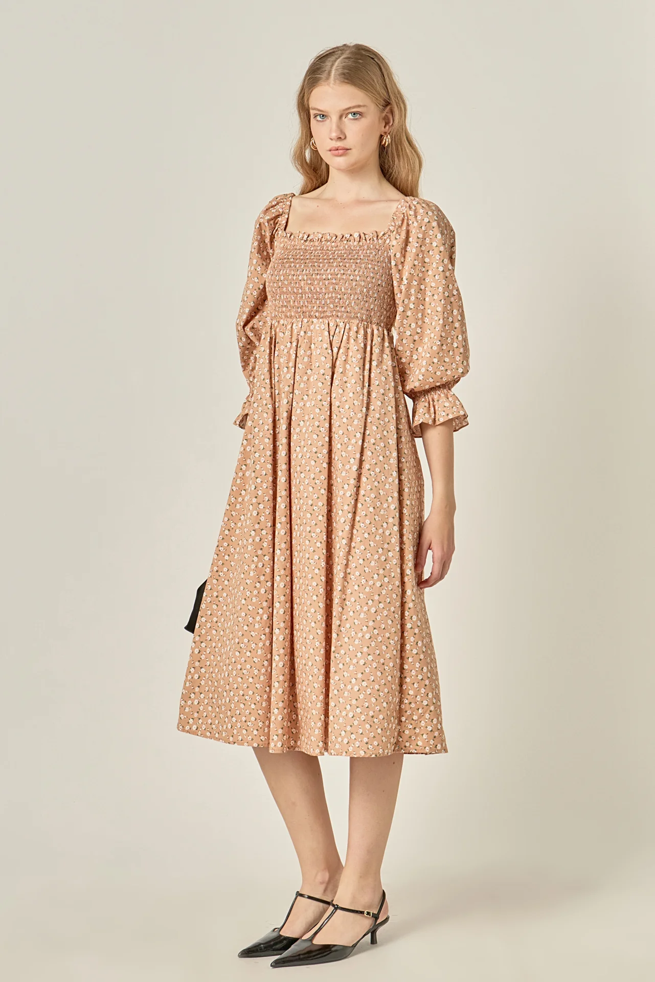 Floral Smocked Midi Dress - Image 3