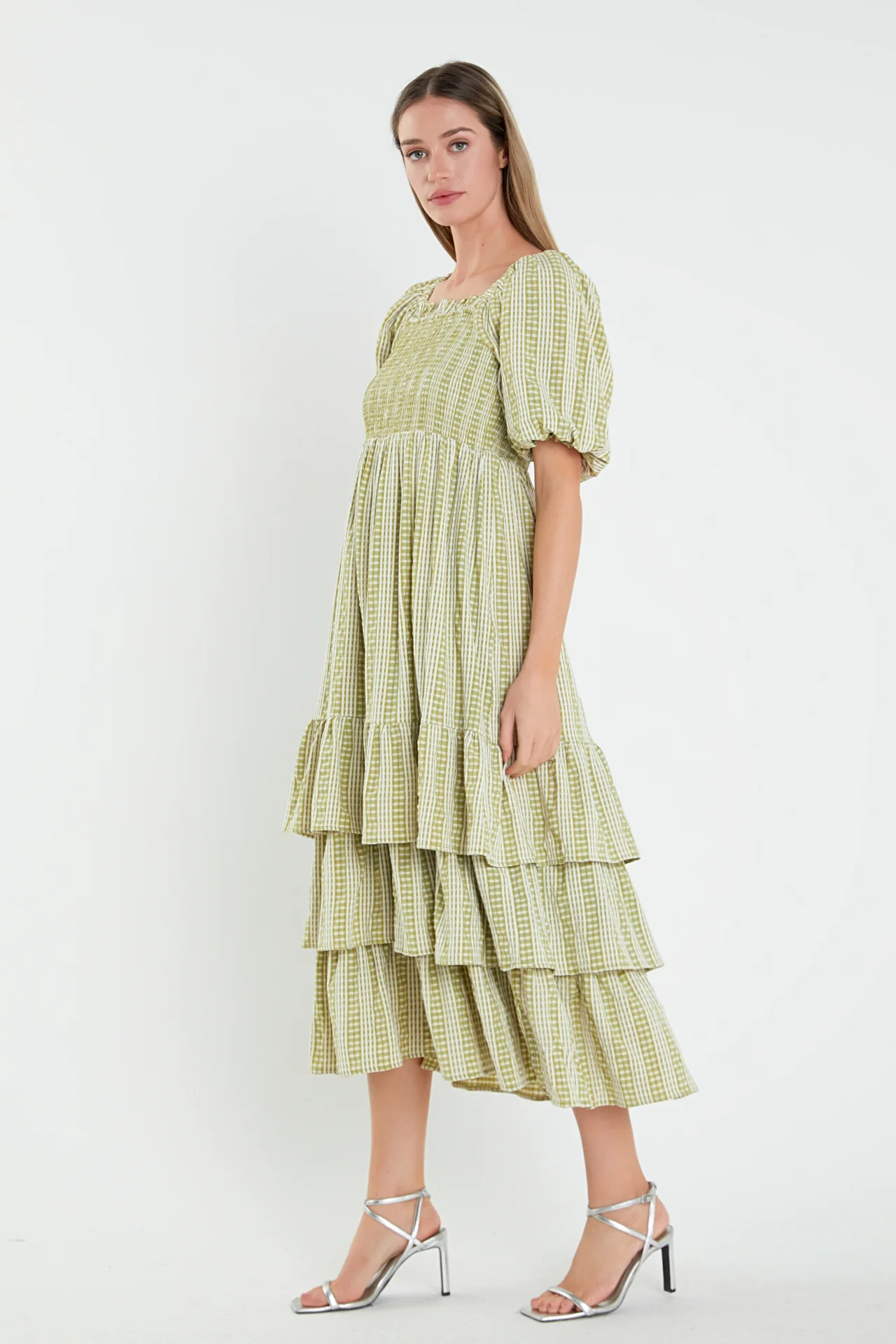 Gingham Striped Multi Tiered Maxi Dress - Image 3