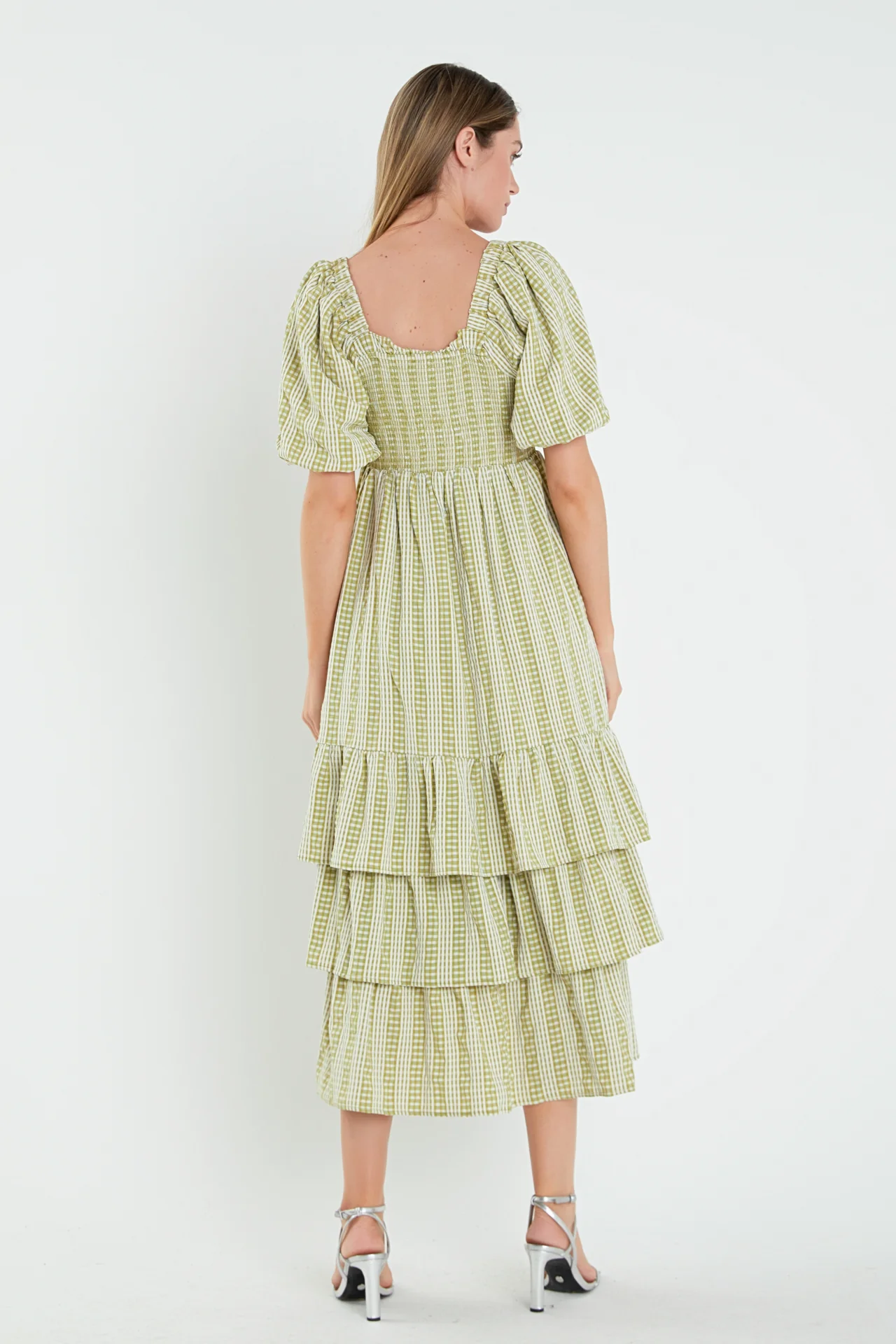 Gingham Striped Multi Tiered Maxi Dress - Image 4