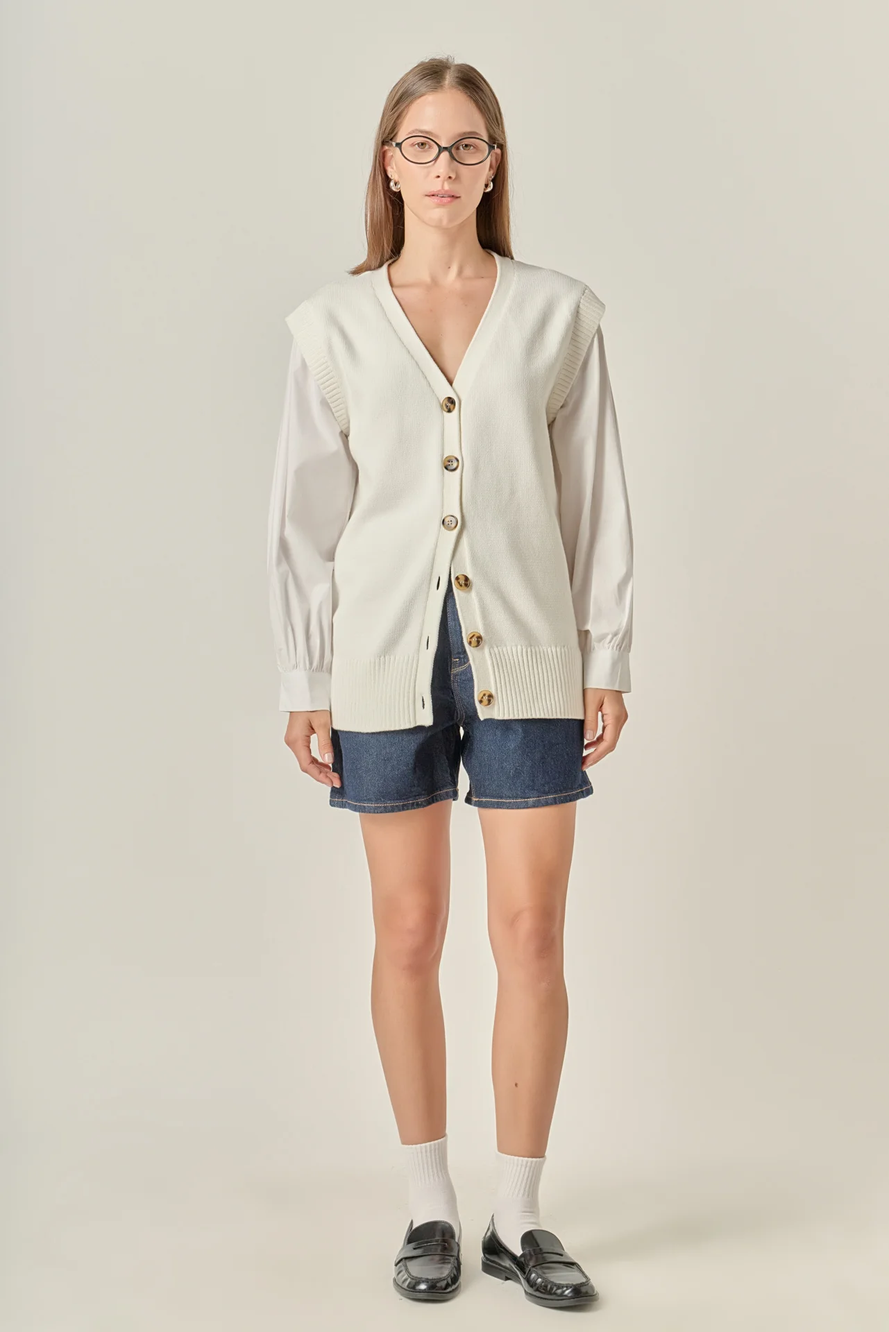 Knit and Poplin Combo Cardigan - Image 3
