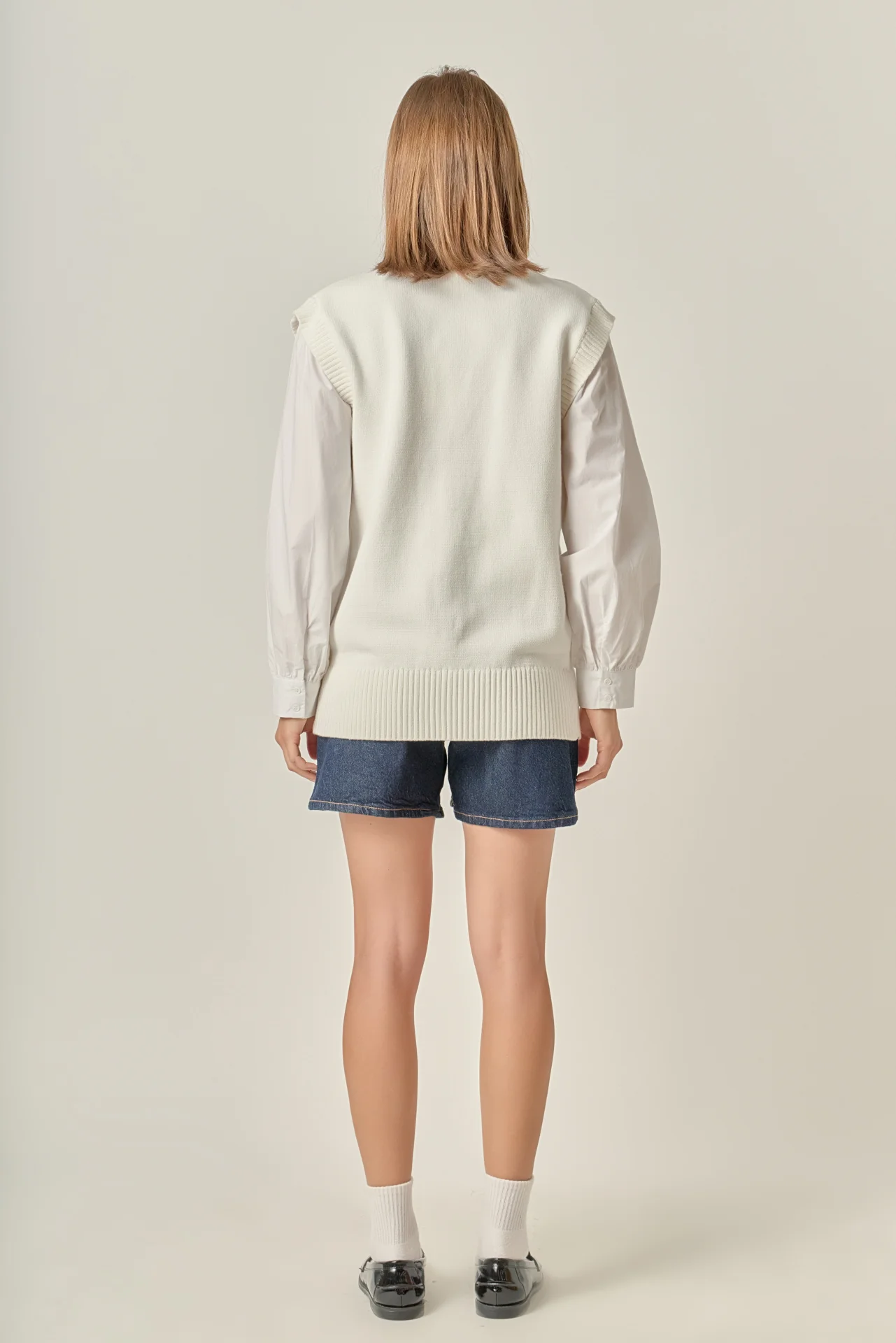 Knit and Poplin Combo Cardigan - Image 4