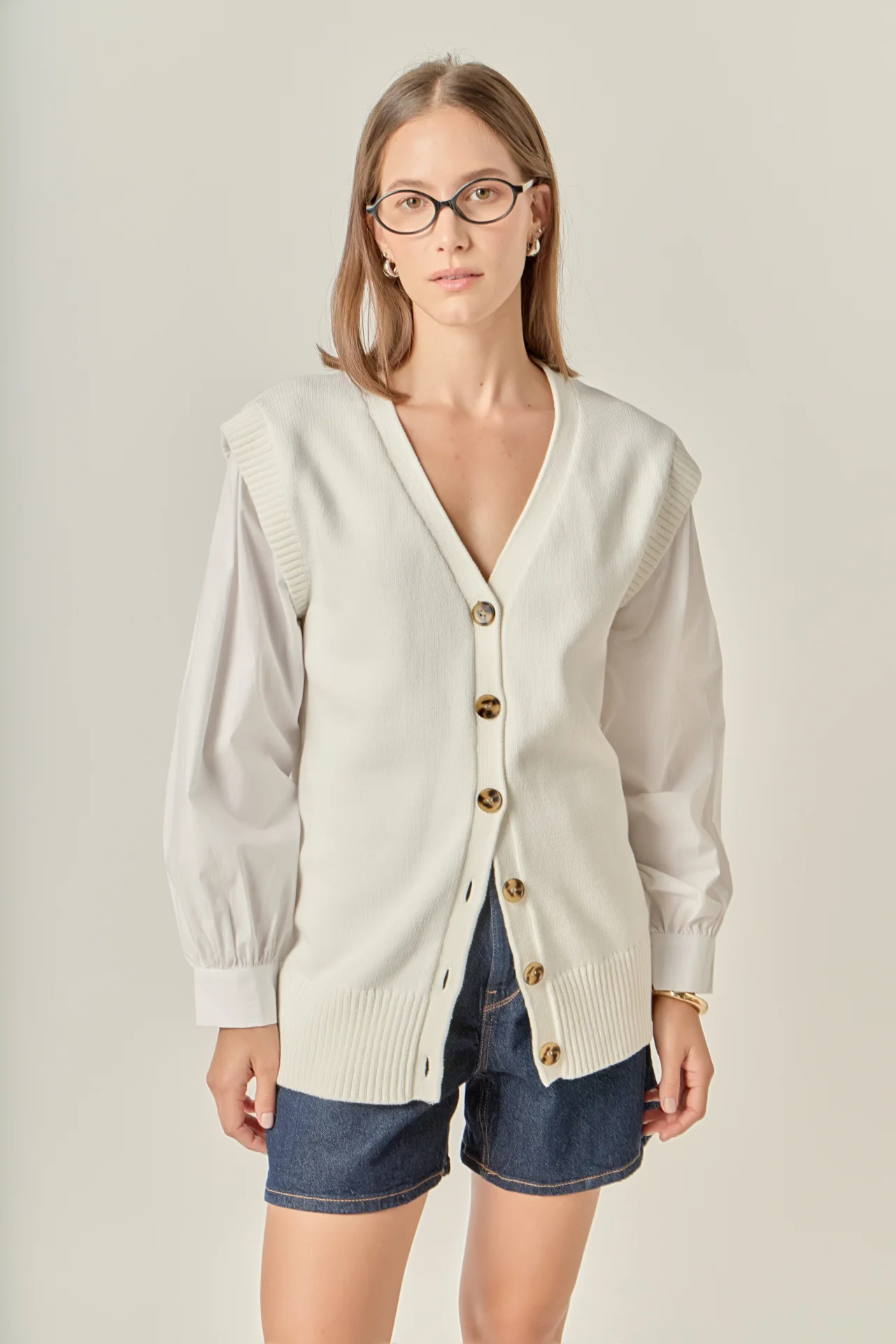 Knit and Poplin Combo Cardigan - Image 5