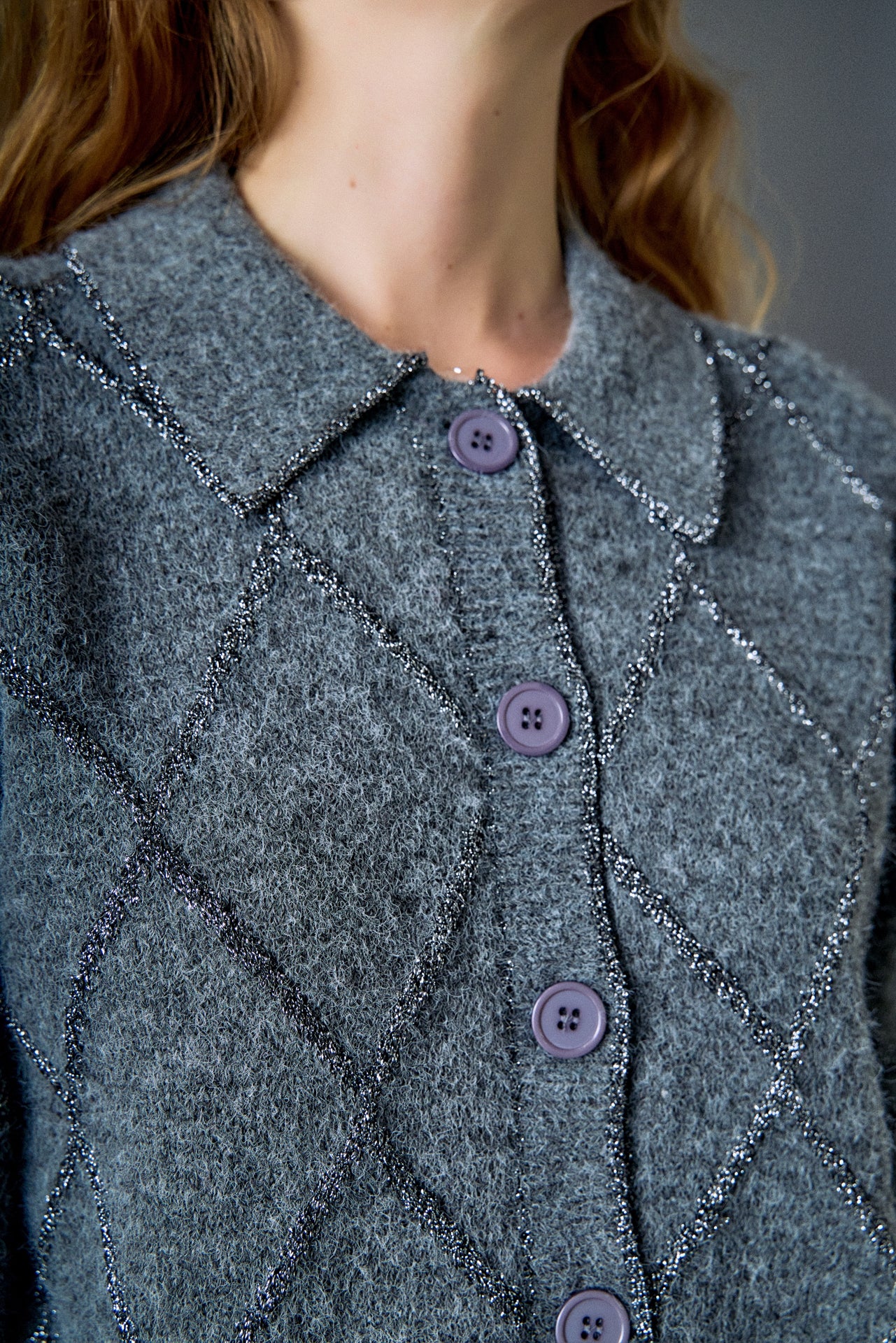 Lurex Argyle Knit Cardigan - Image 3