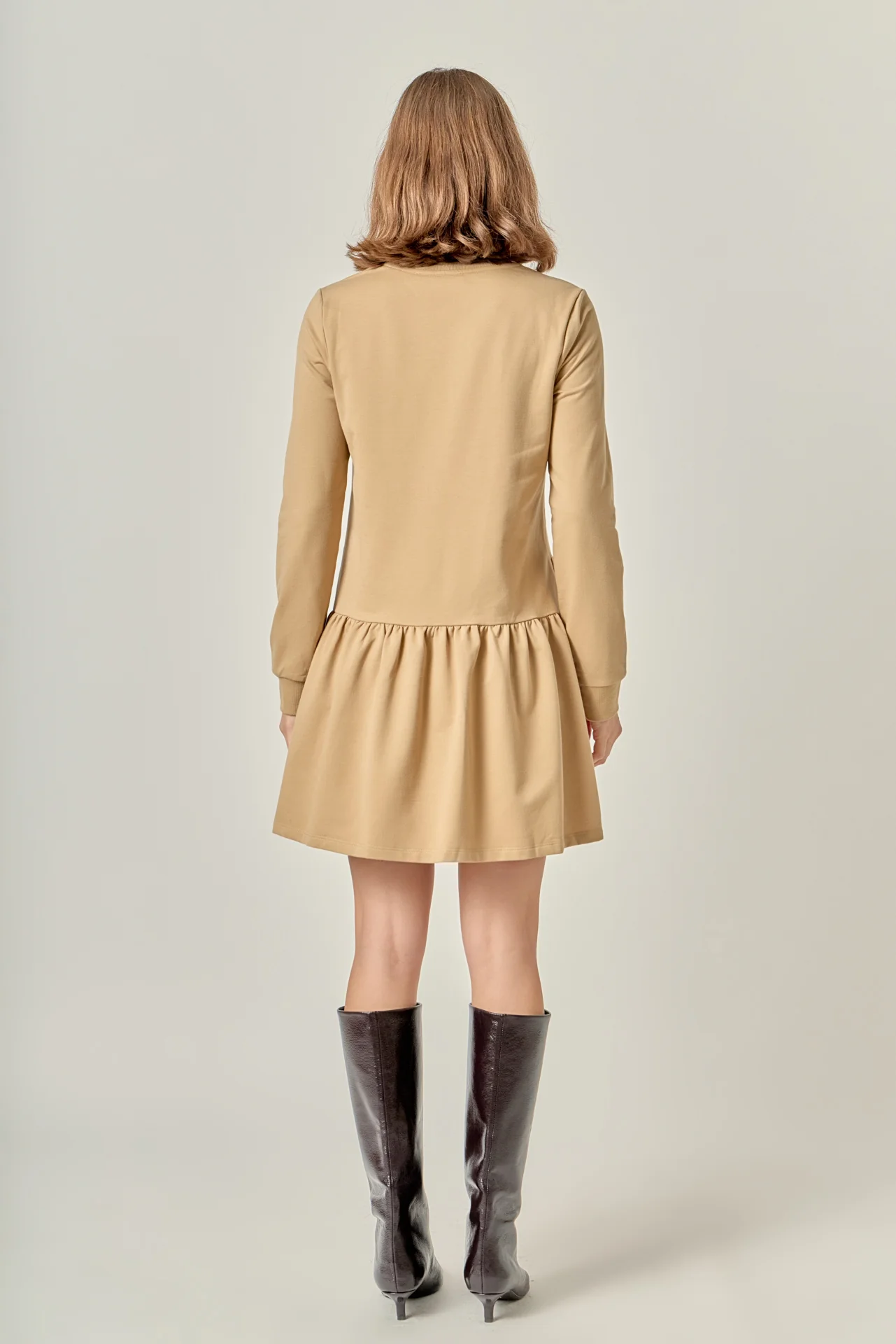 Knit Unbalanced Seam Dress - Tan - Image 4