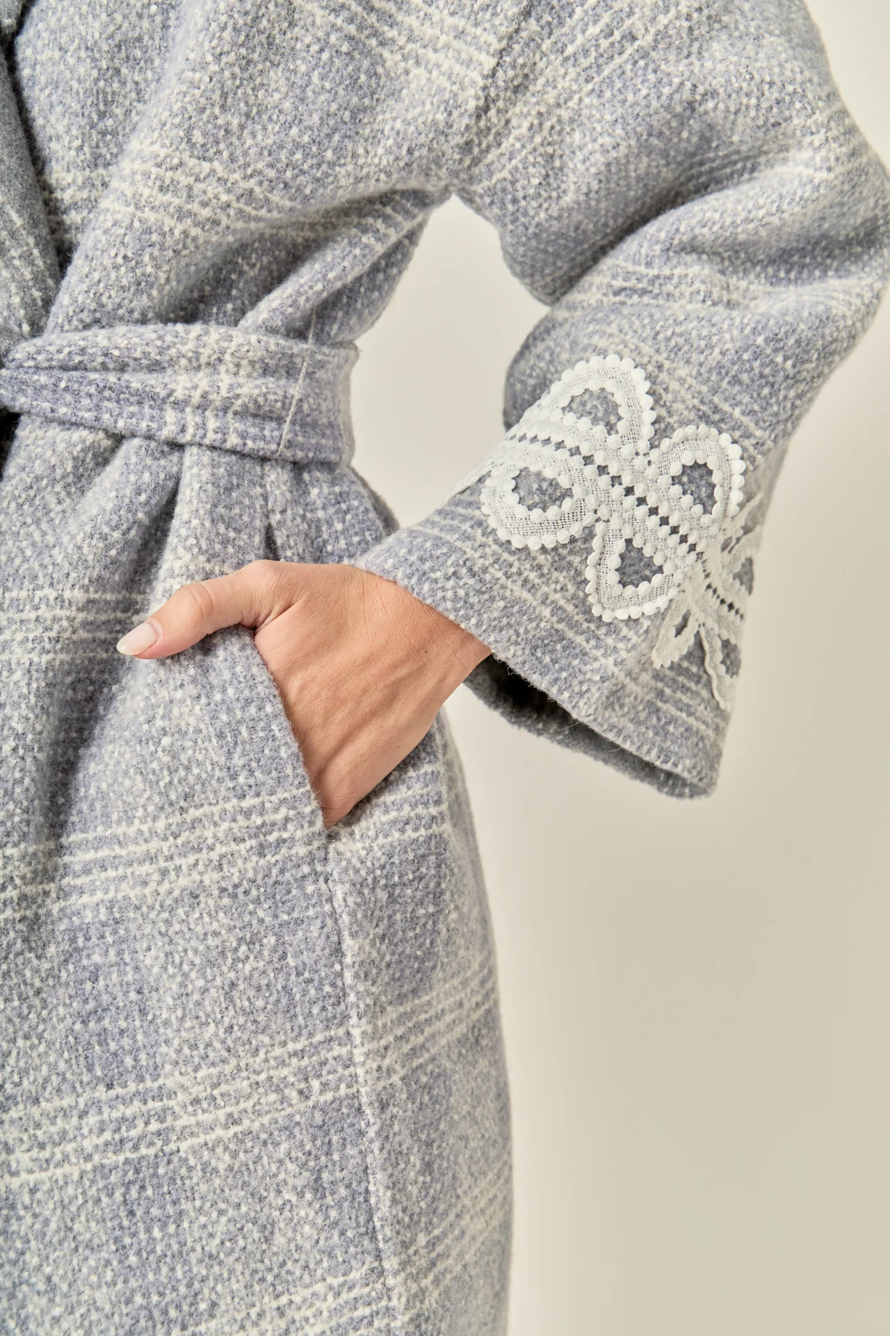 Premium Long Plaid Wrap Coat - Image 3