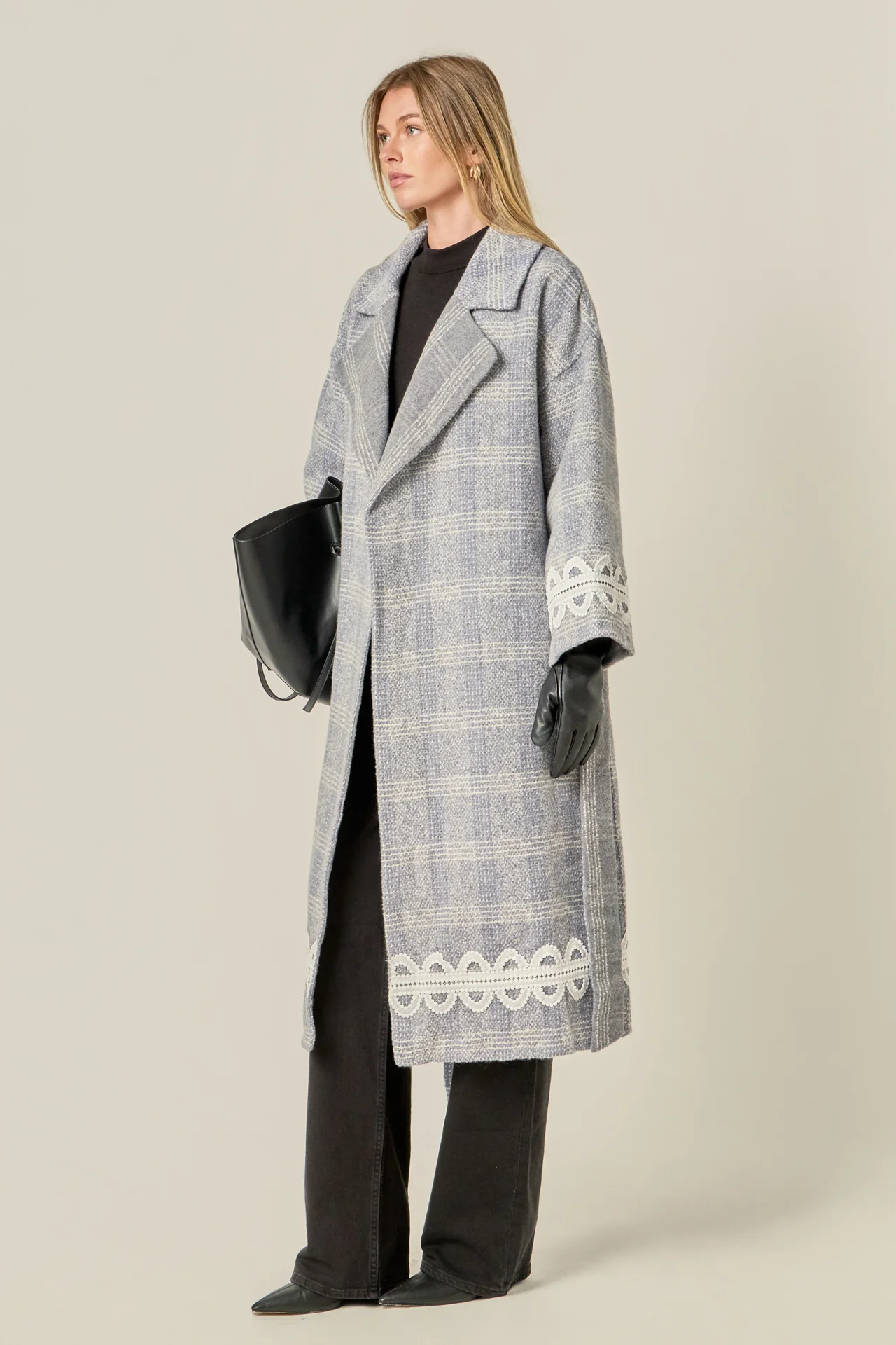 Premium Long Plaid Wrap Coat - Image 4