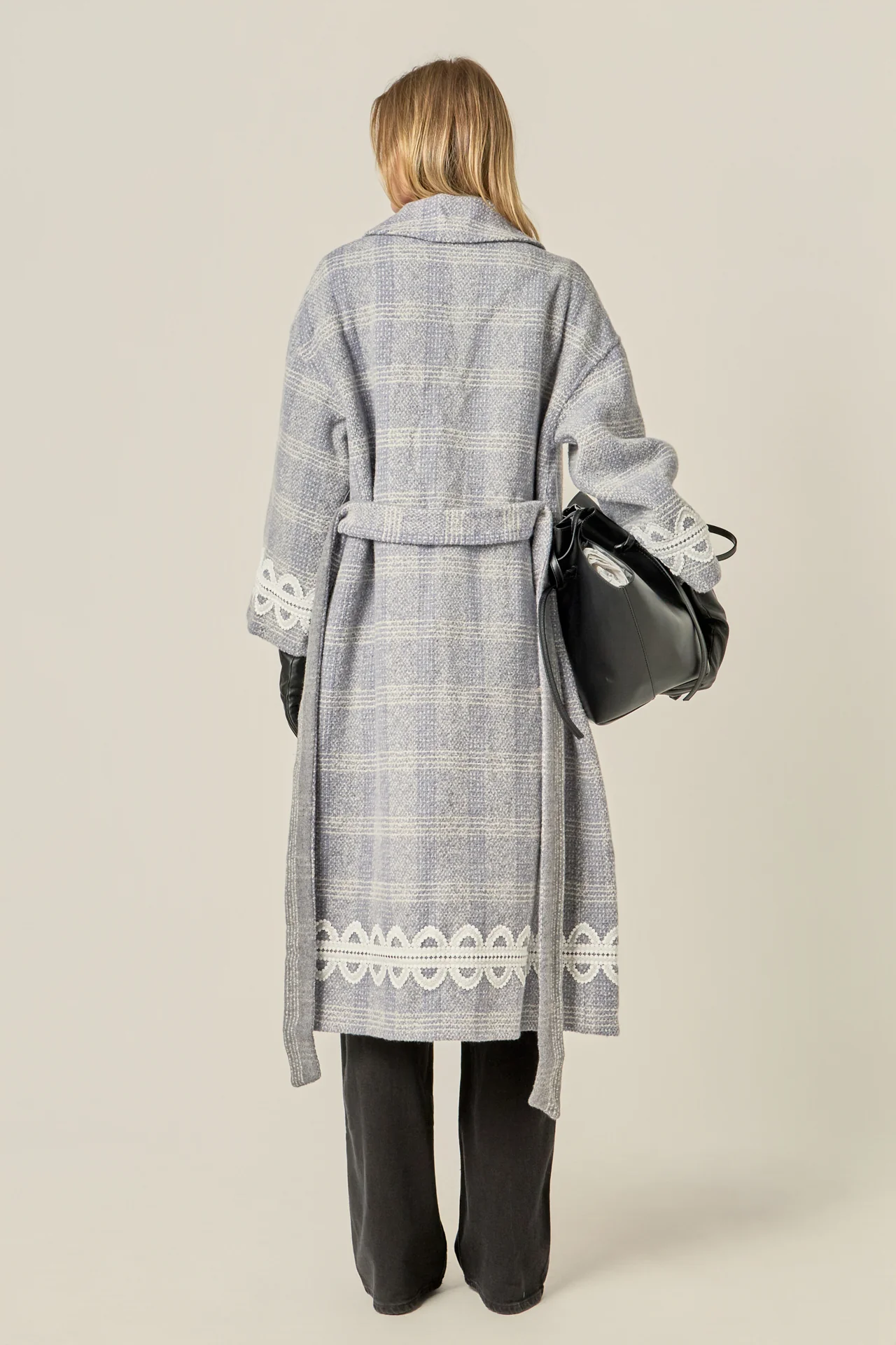 Premium Long Plaid Wrap Coat - Image 5