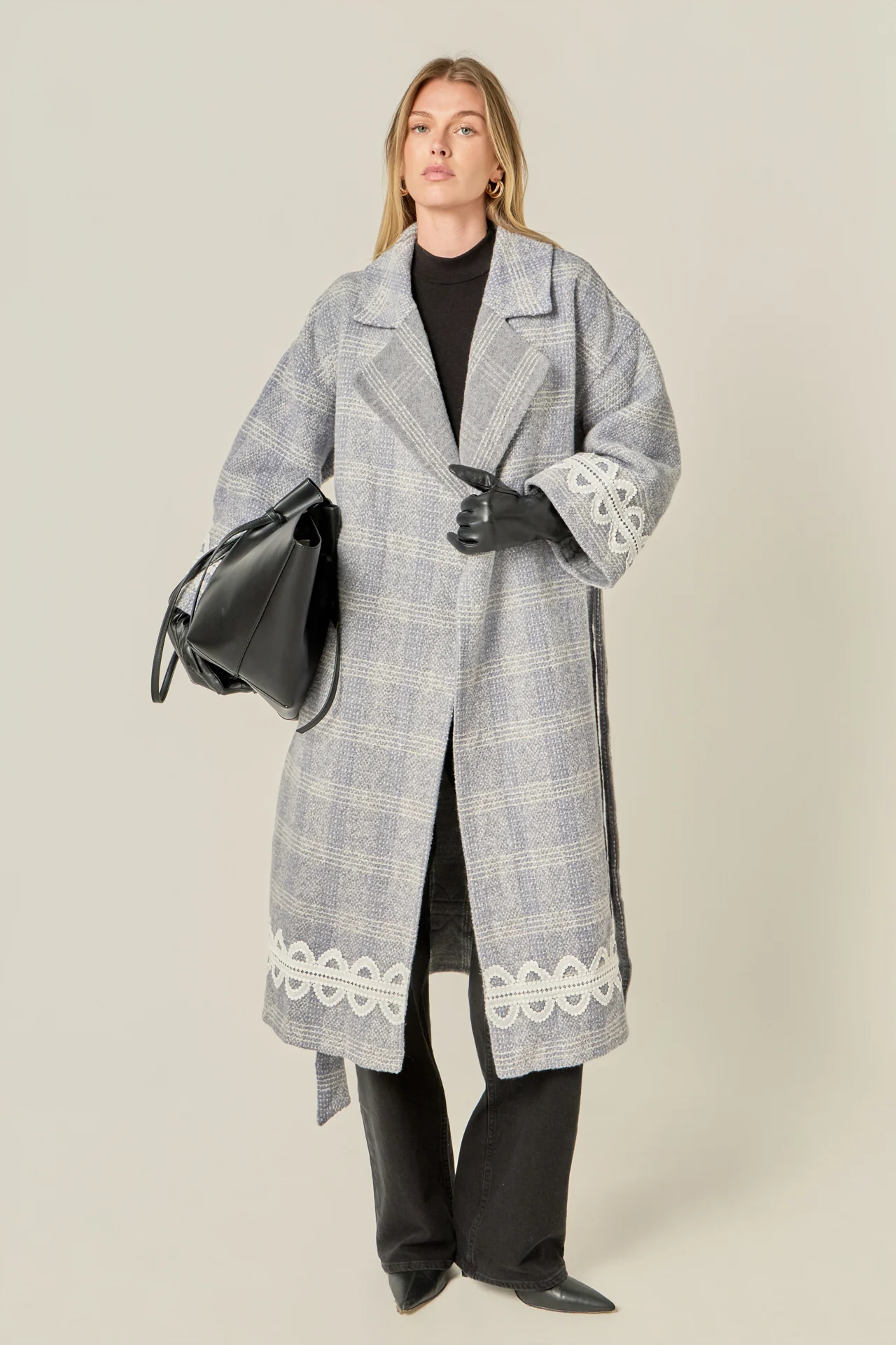 Premium Long Plaid Wrap Coat - Image 6