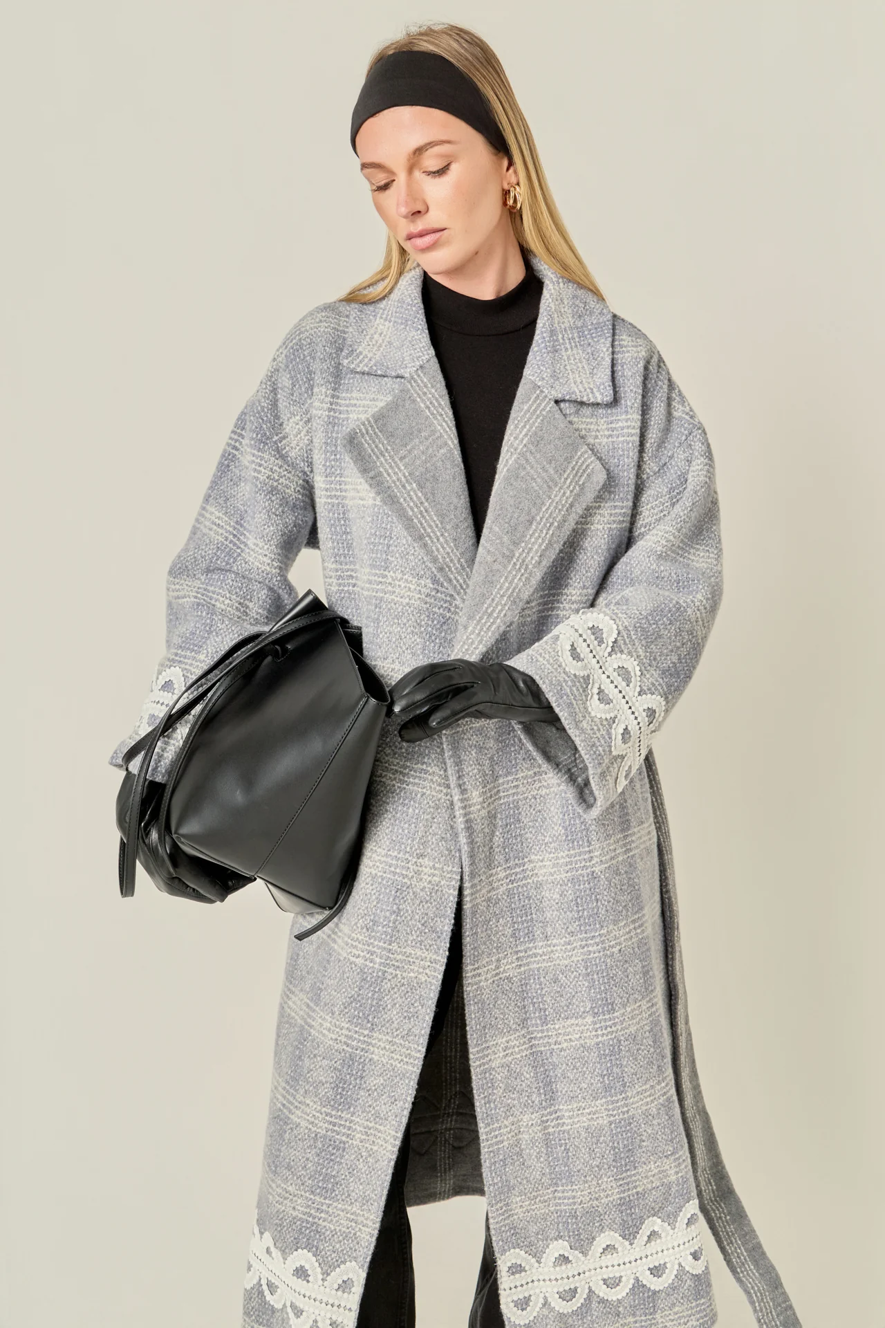 Premium Long Plaid Wrap Coat - Image 8