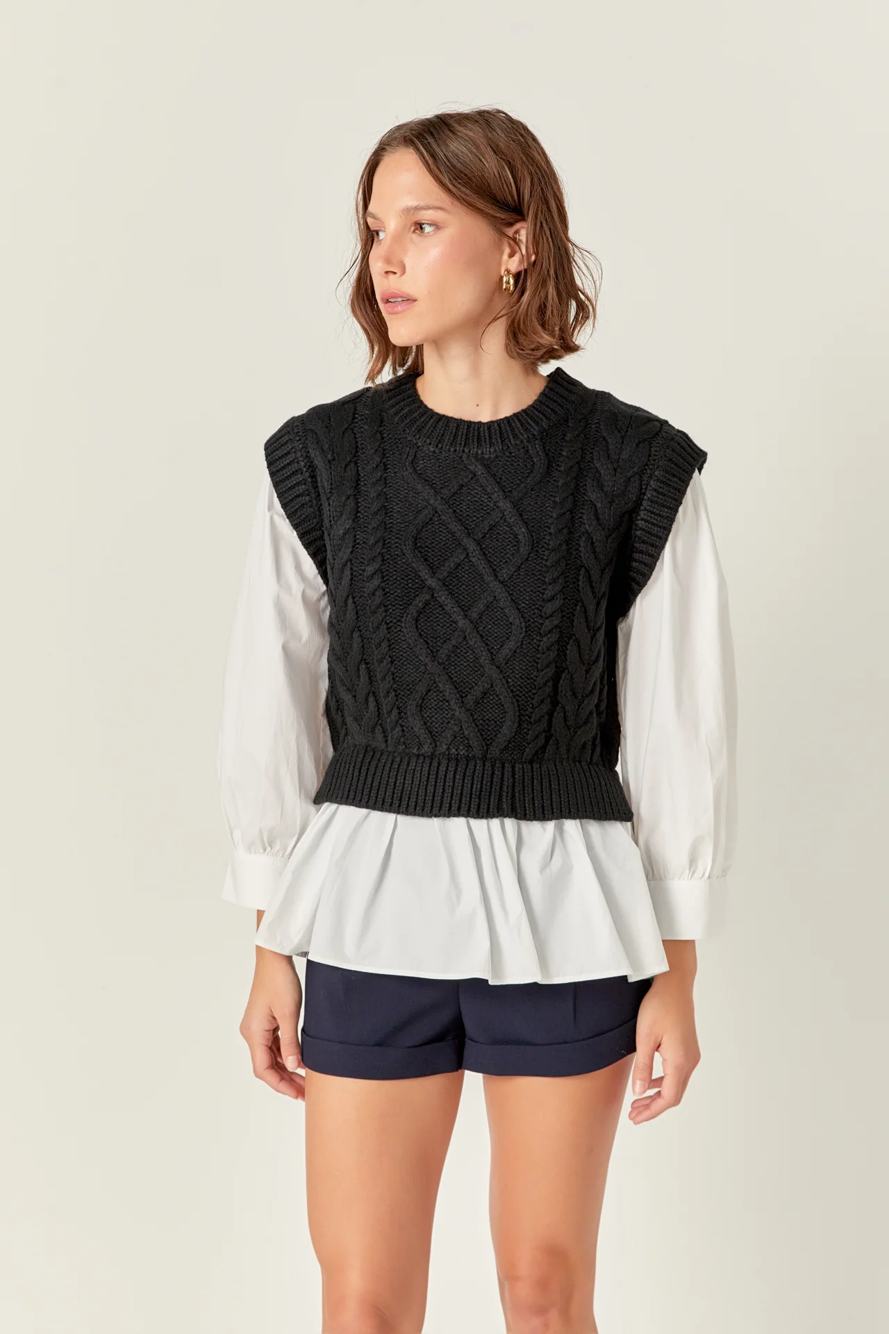 Mixed Media Cable Detail Sweater - Image 10