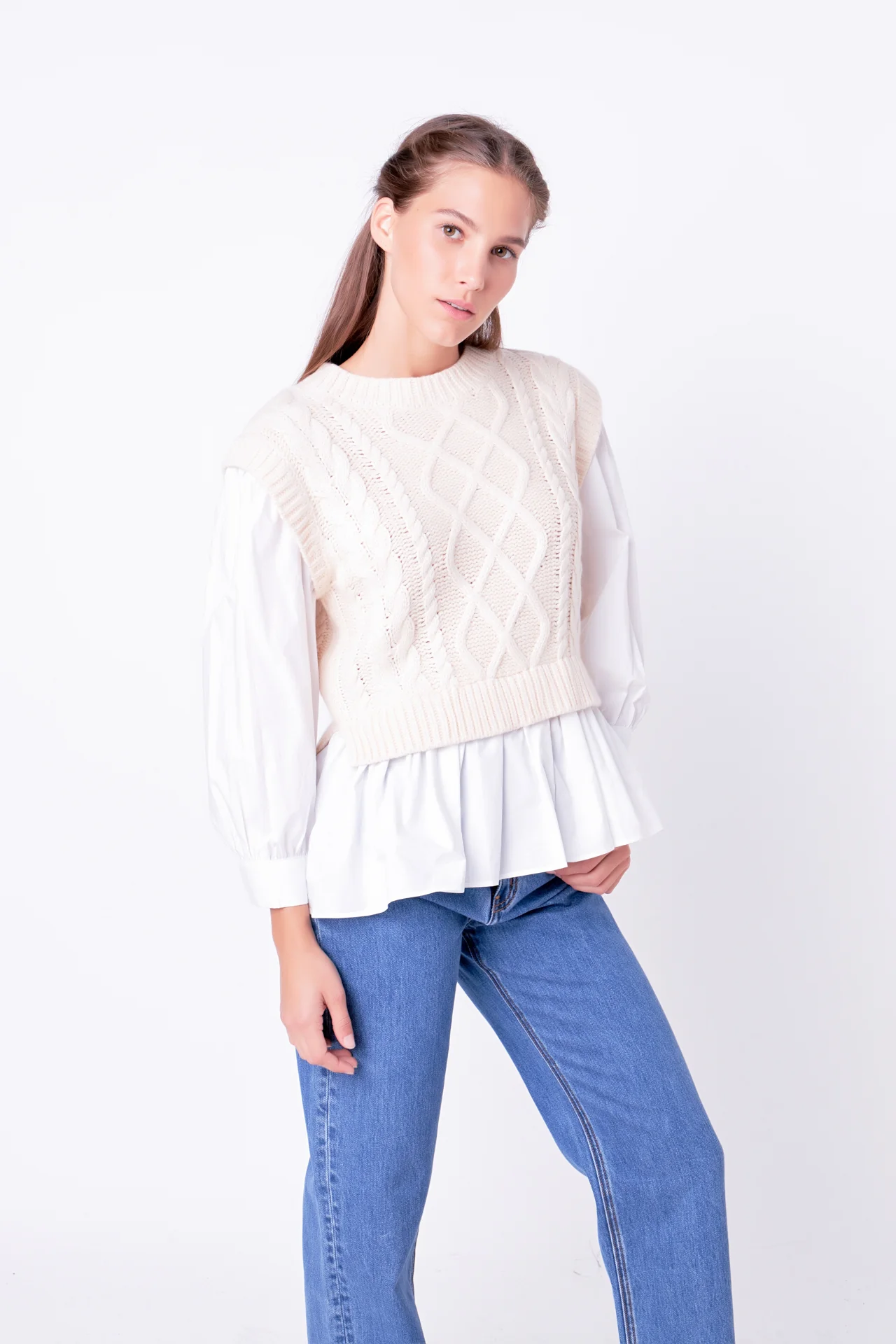 Mixed Media Cable Detail Sweater - Image 25