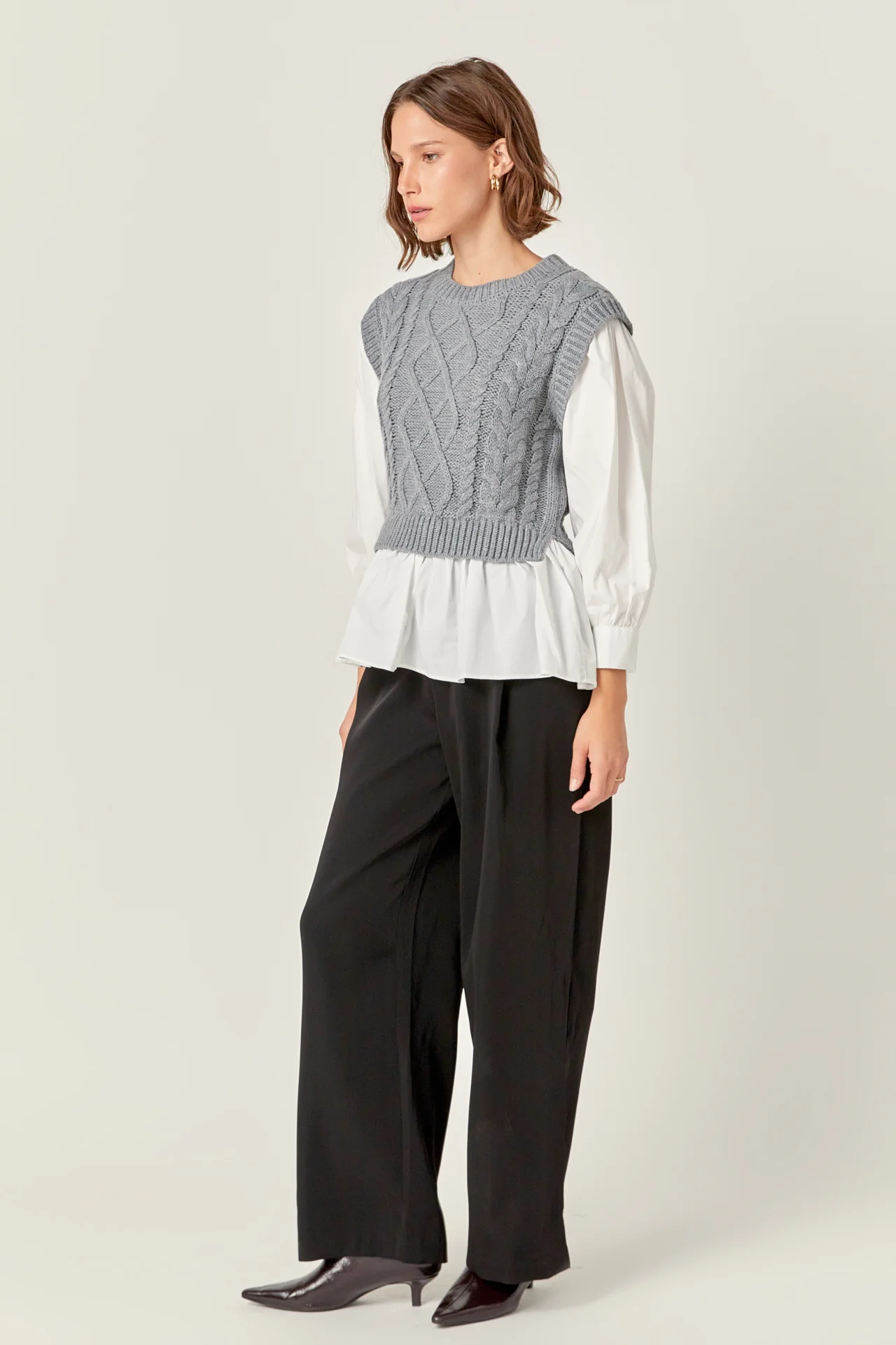 Mixed Media Cable Detail Sweater - Image 3