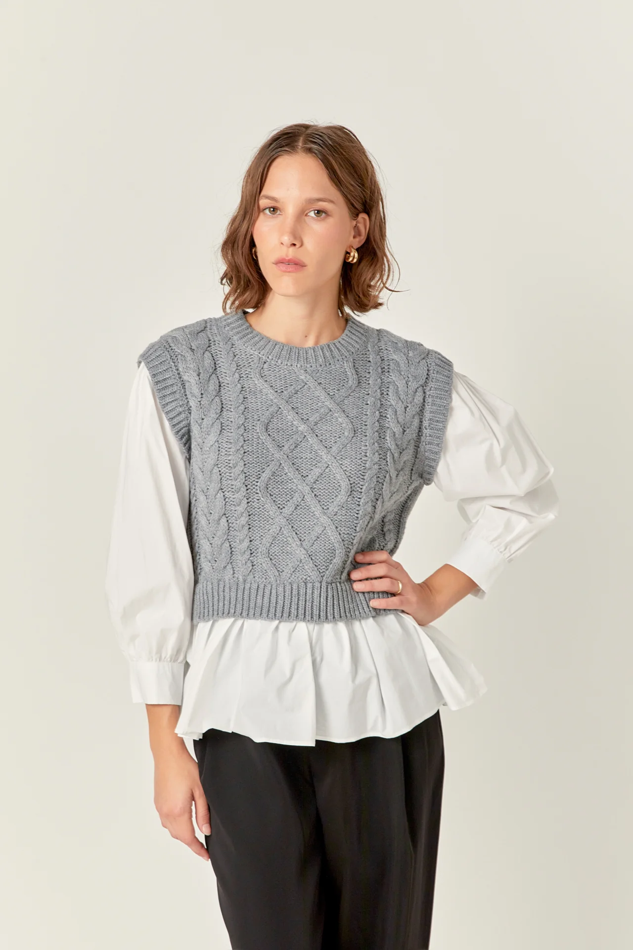 Mixed Media Cable Detail Sweater - Image 5