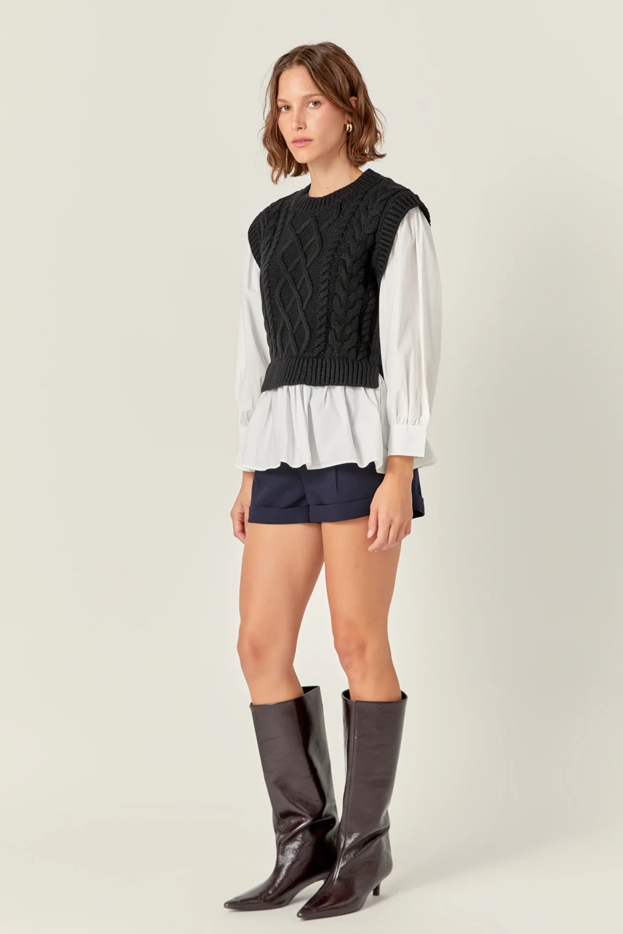 Mixed Media Cable Detail Sweater - Image 8