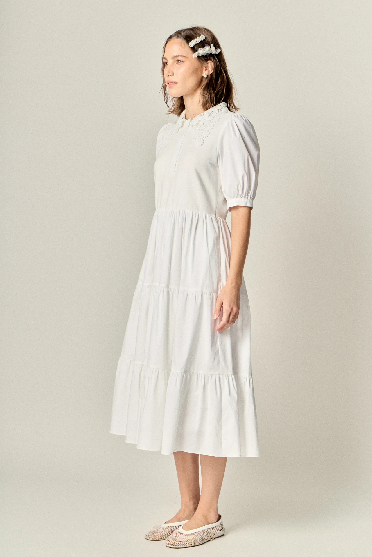 Mixed Media Embroidered Collar Midi Dress - Image 3