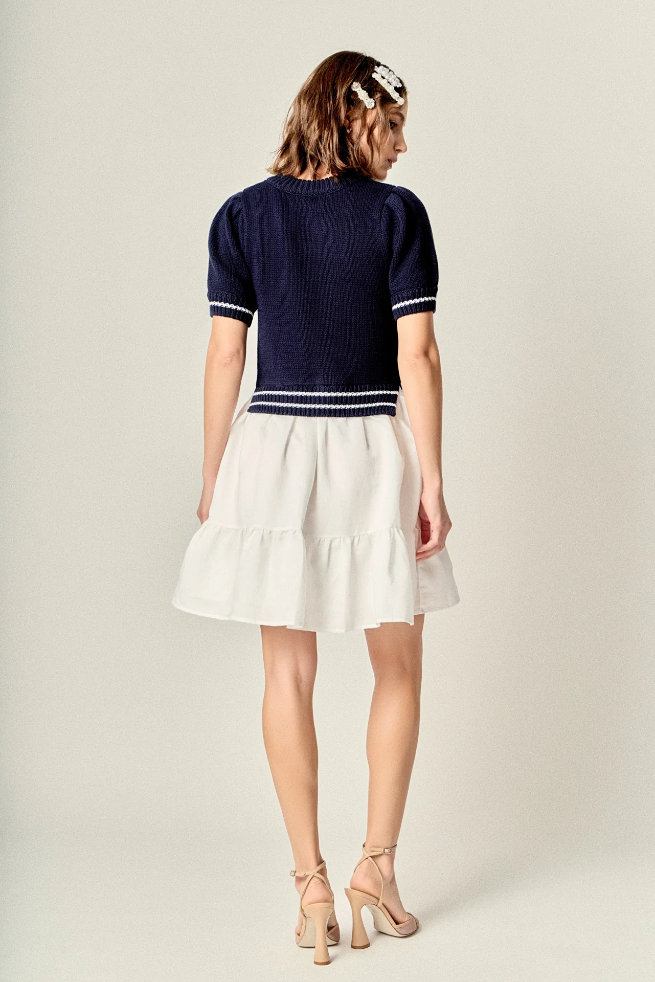 Mixed Media Puff Sleeve Mini Dress - Image 4